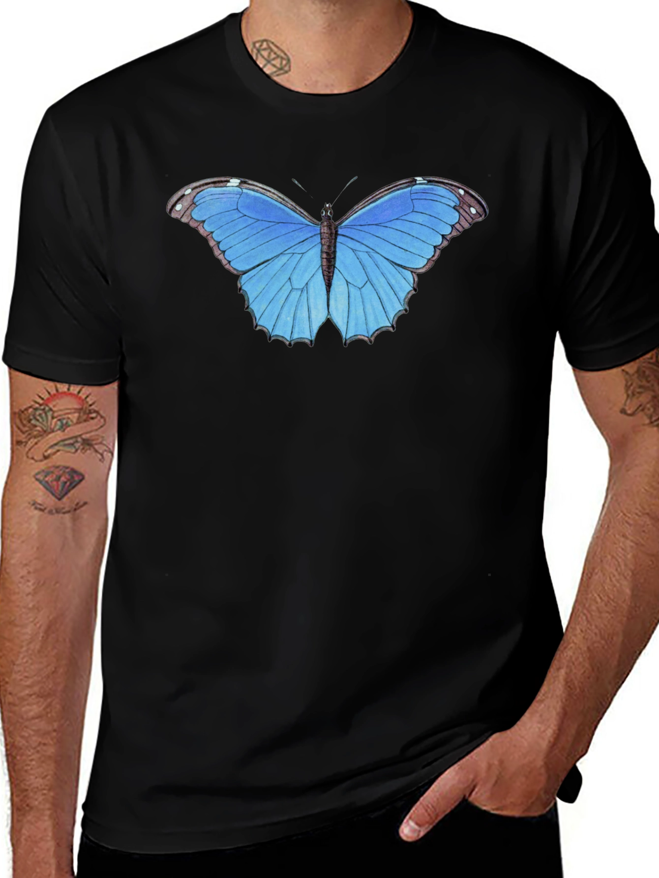 Variant 10 of Blue Butterfly Graphic Tee - Unisex Black T-Shirt