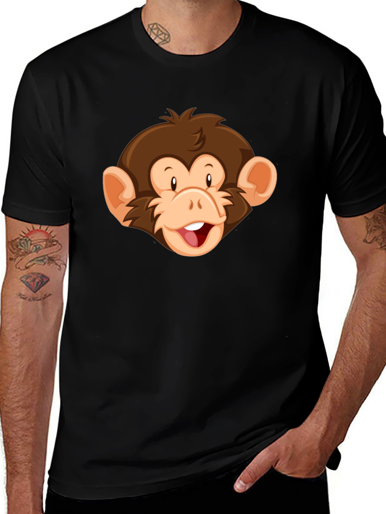 Variant 5 of Monkey Face Graphic Black T-Shirt