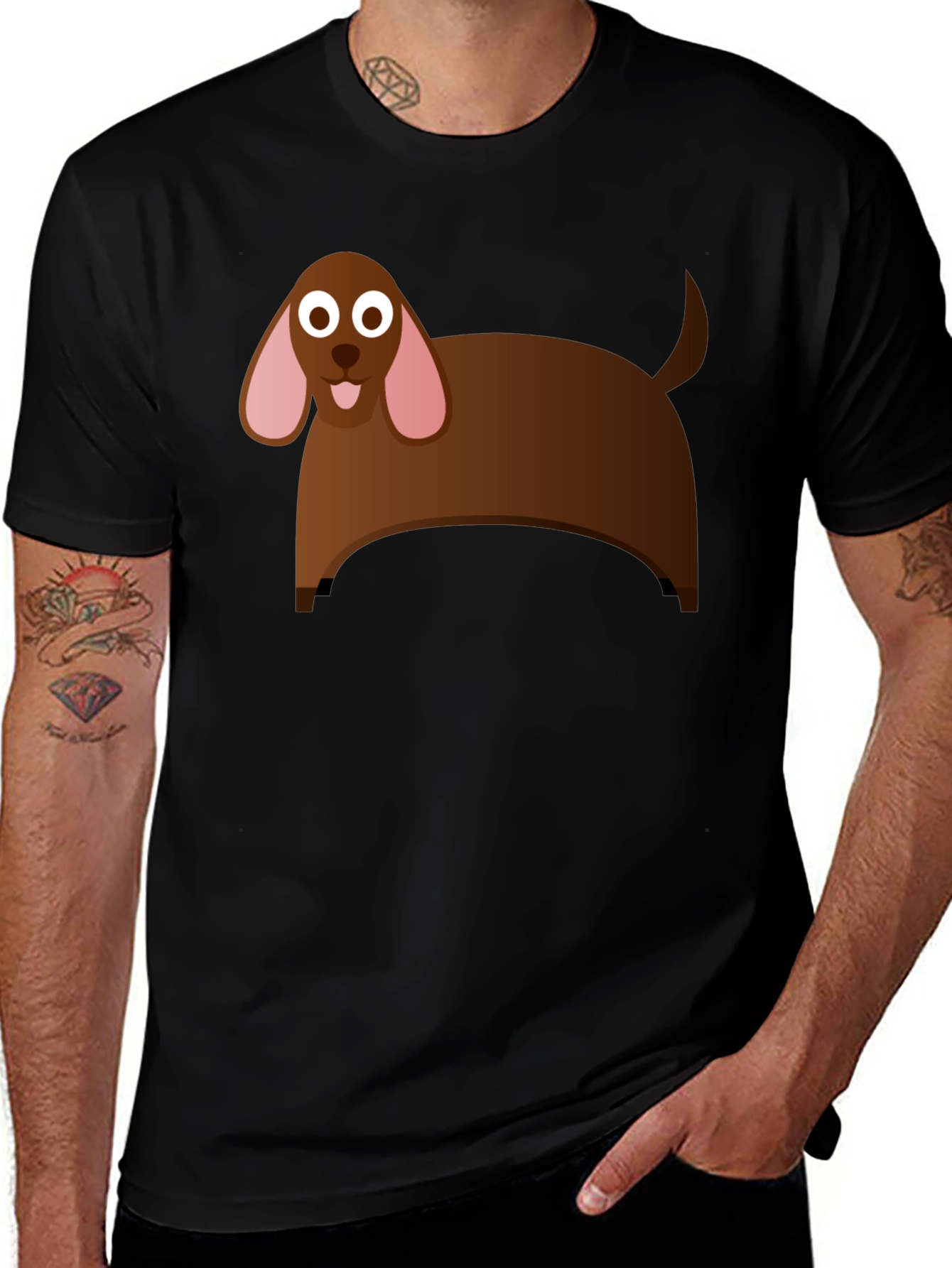 Variant 10 of Cartoon Dog Graphic T-Shirt - Black Cotton Tee