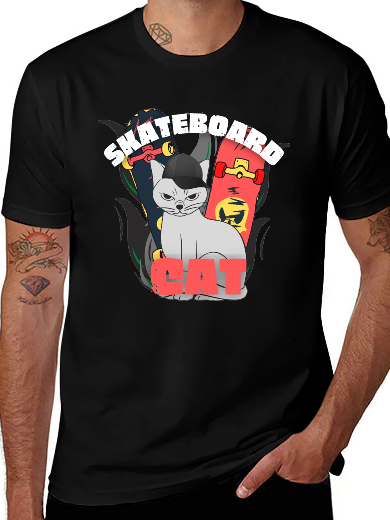 Variant 26 of Skateboard Cat Graphic Tee - Cool Streetwear