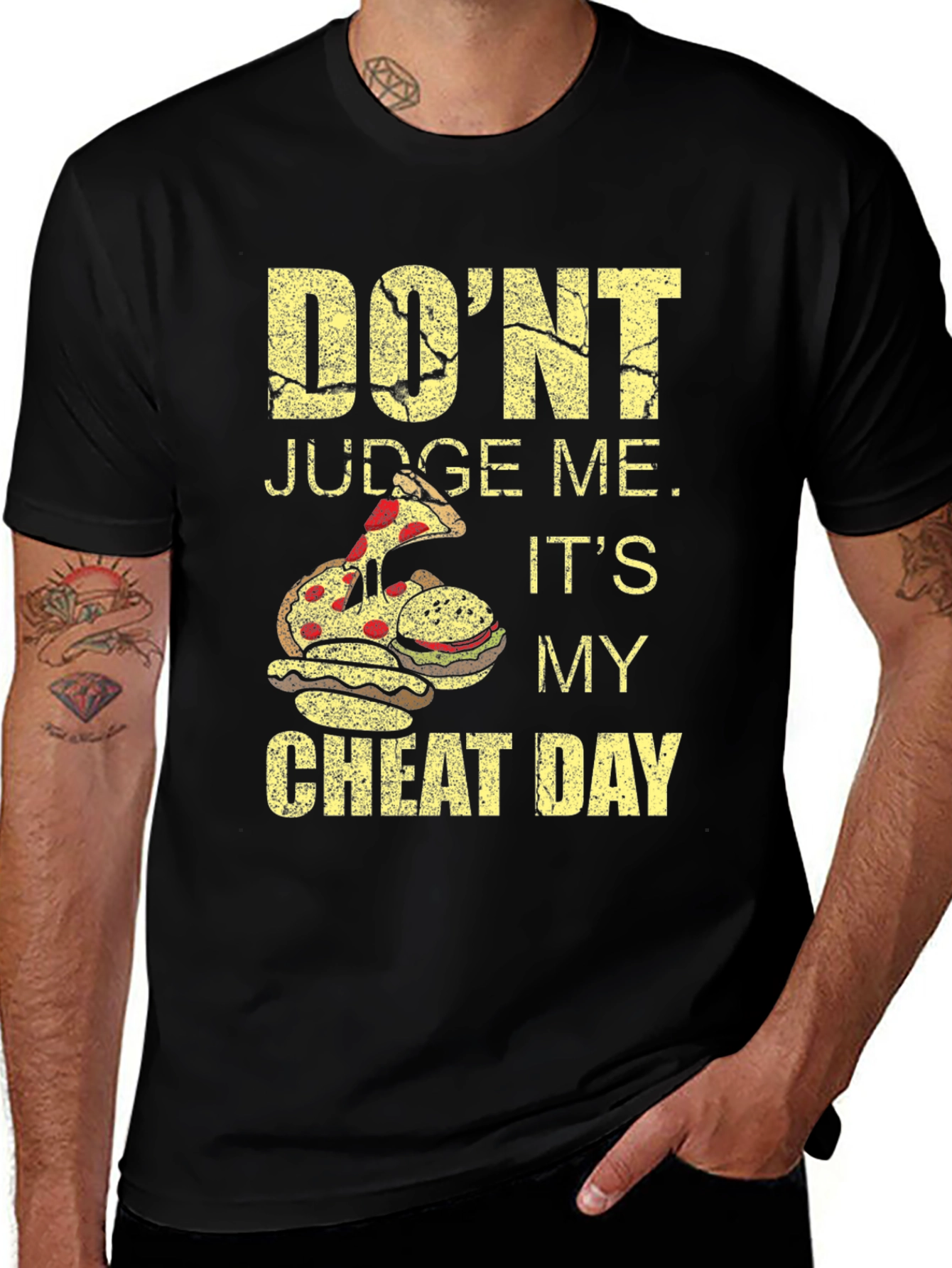 Variant 30 of Cheat Day T-Shirt: Pizza, Burger, & Hotdog Graphic Tee