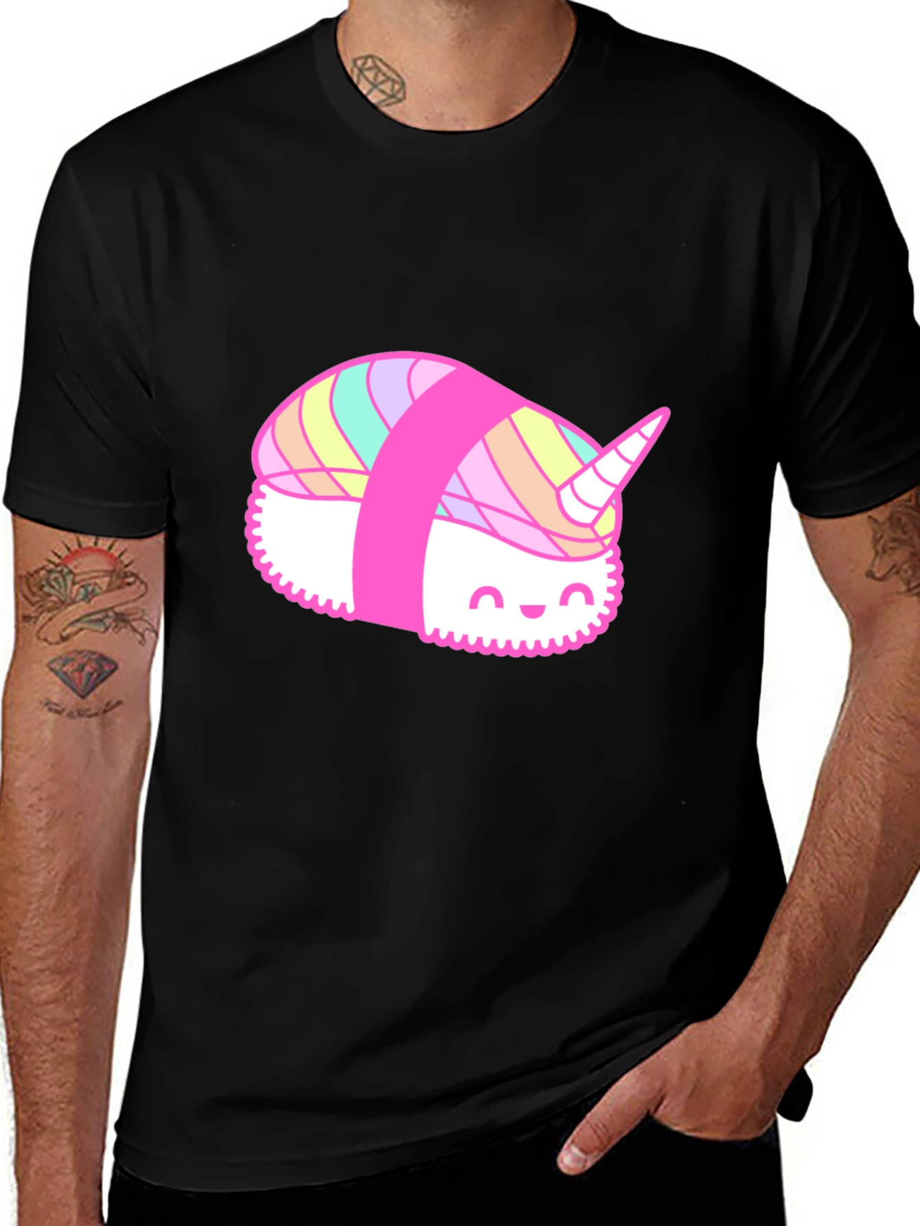 Unicorn Sushi Graphic Tee - Black Cotton T-Shirt