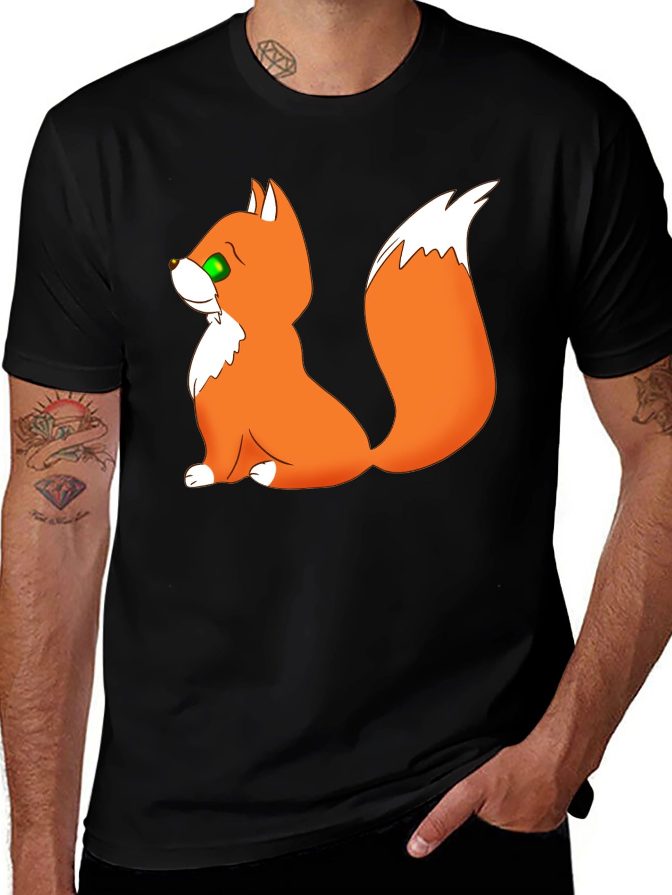 Variant 21 of Cartoon Fox Graphic Black T-Shirt