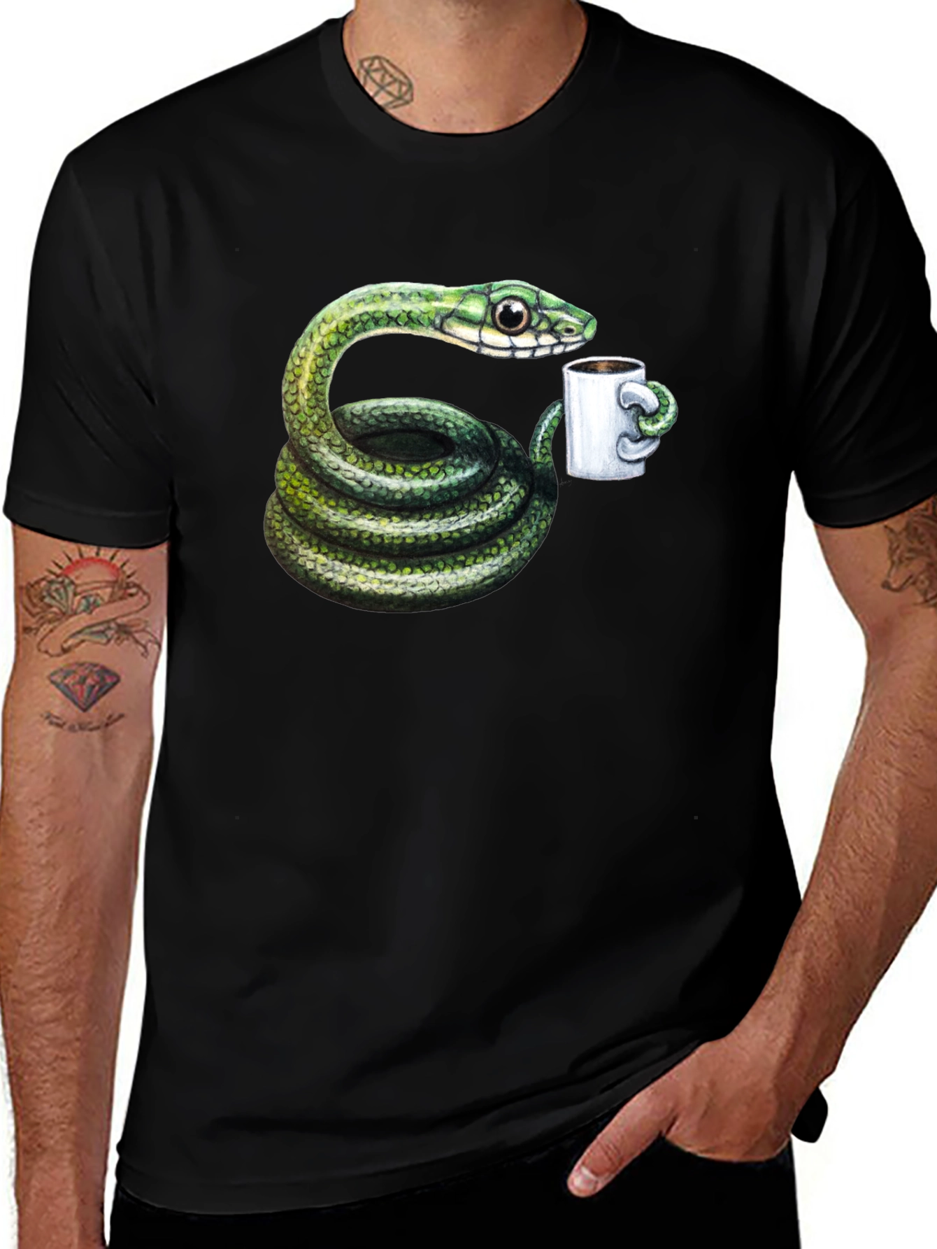 Variant 30 of Snake Coffee Lover T-Shirt - Black