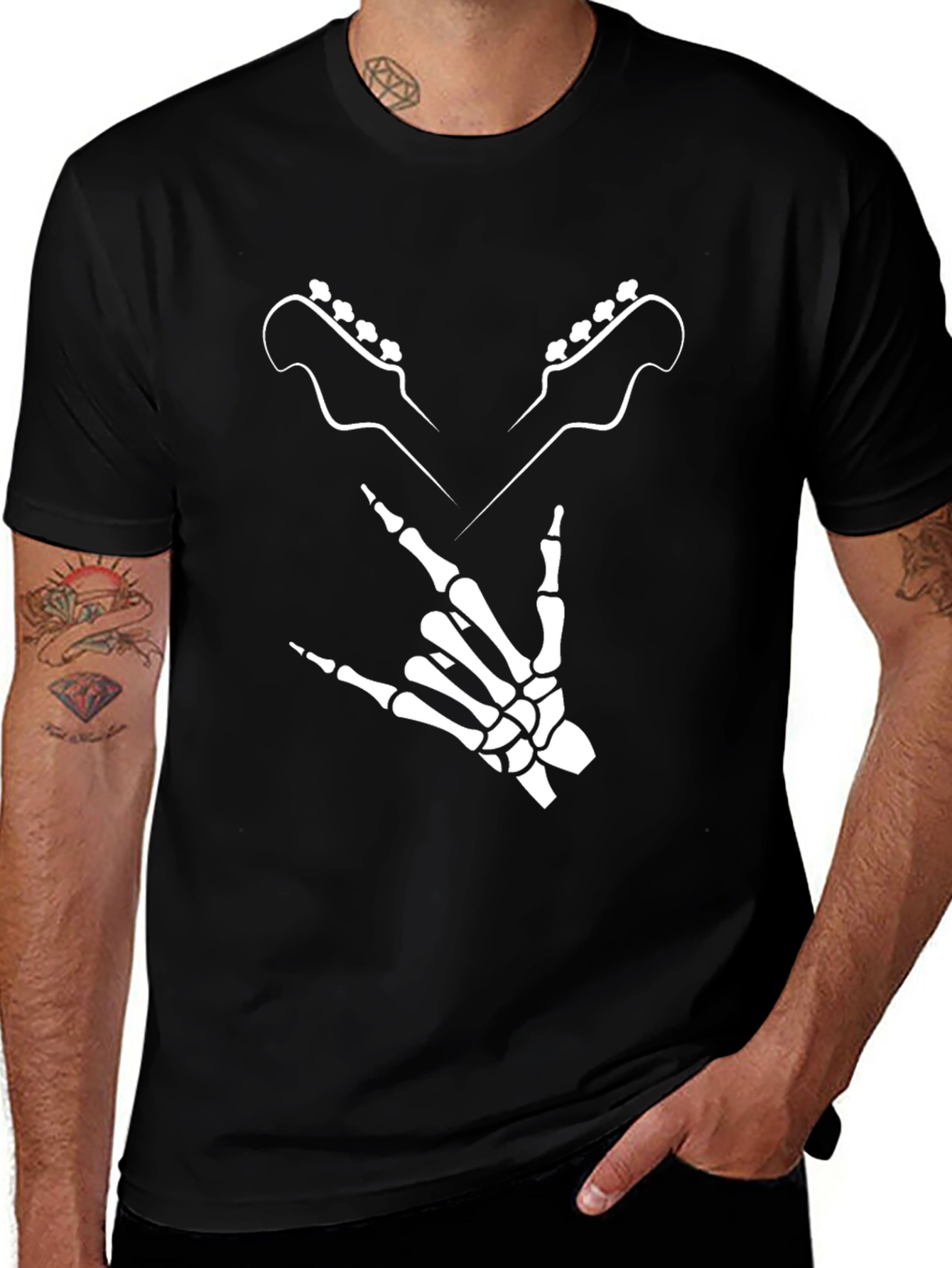 Variant 19 of Rock On Skeleton Hand Guitar T-Shirt