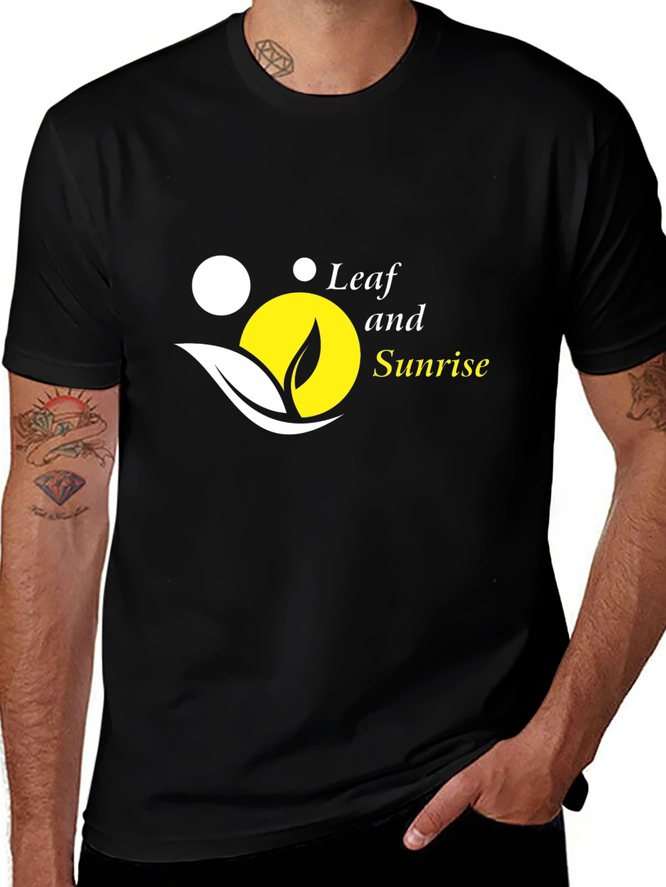 Variant 22 of Leaf and Sunrise Graphic Black T-Shirt
