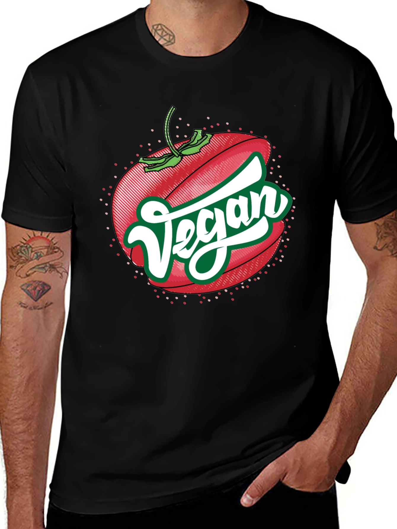 Variant 14 of Vegan Tomato Graphic Tee - Unisex Black T-Shirt