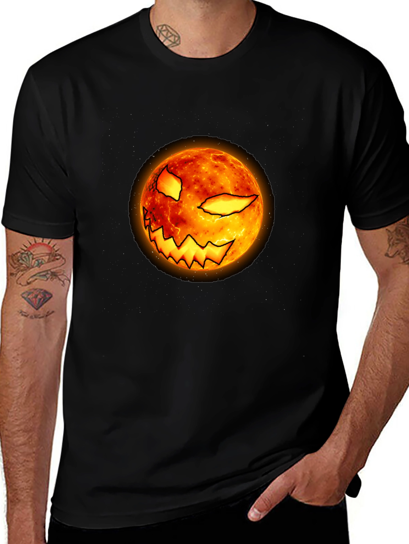 Variant 16 of Halloween Pumpkin Face Graphic Black T-Shirt