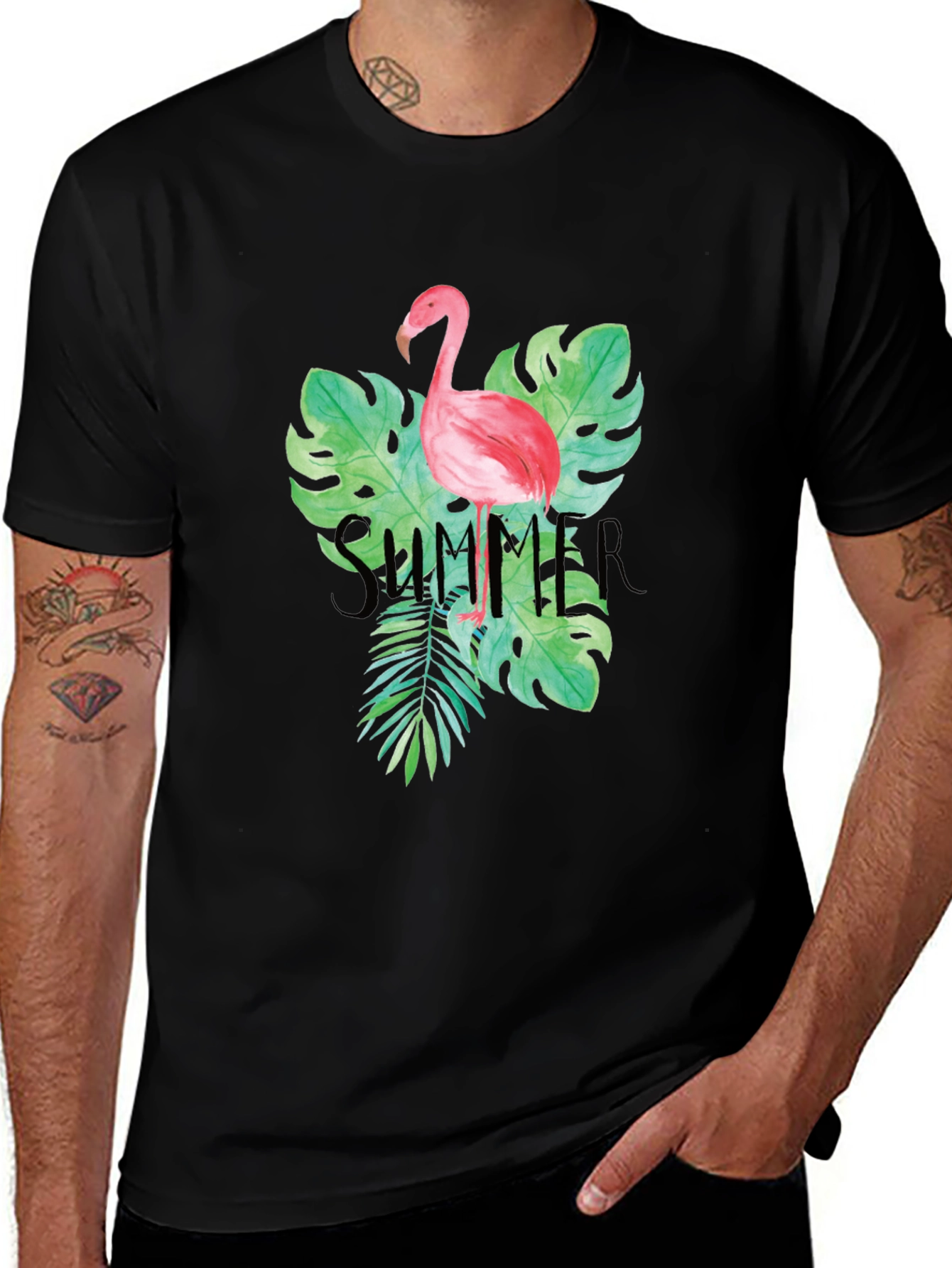 Variant 8 of Tropical Flamingo Summer Black T-Shirt