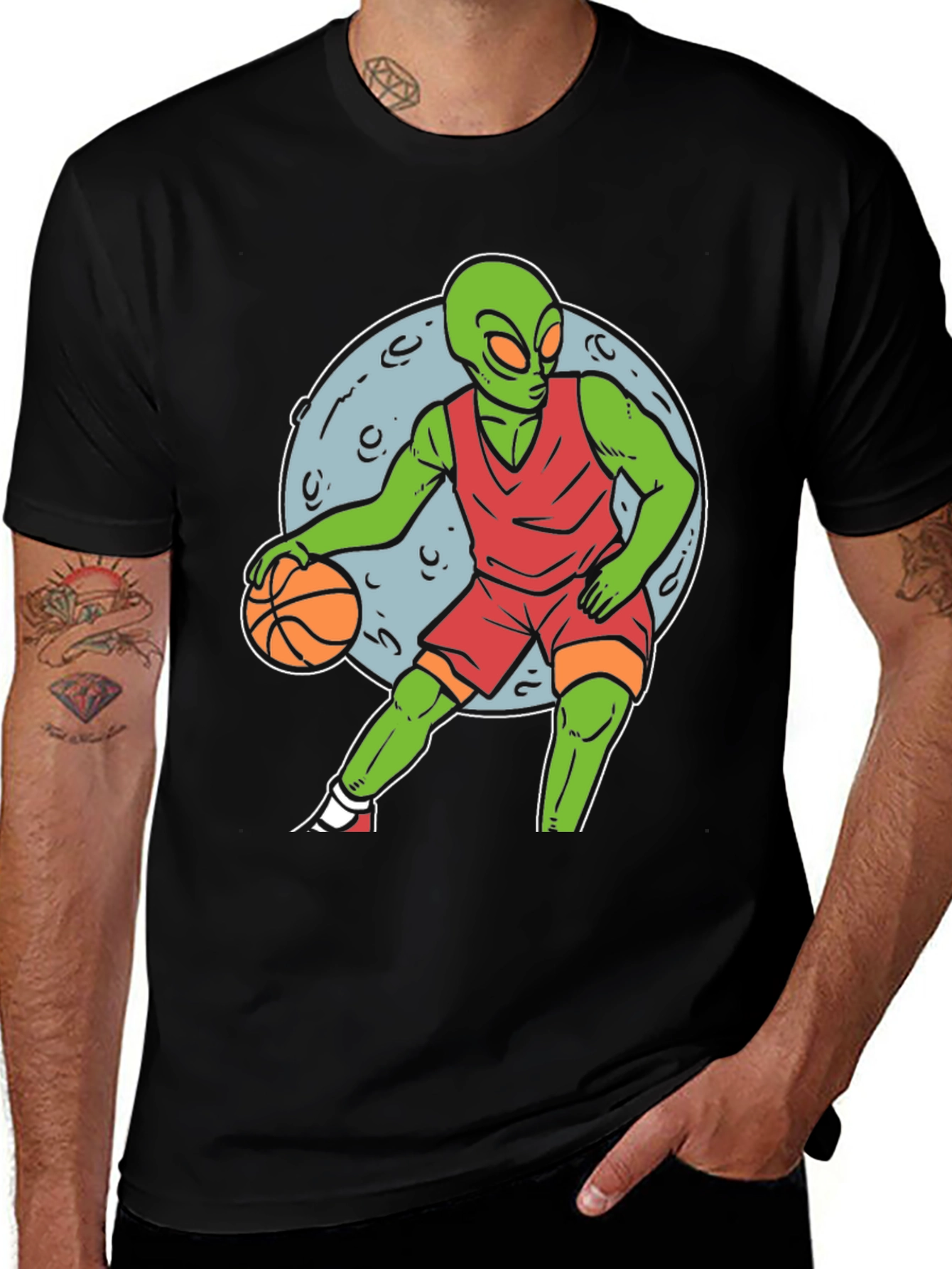 Variant 26 of Alien Basketball Graphic Tee - Black Cotton T-Shirt