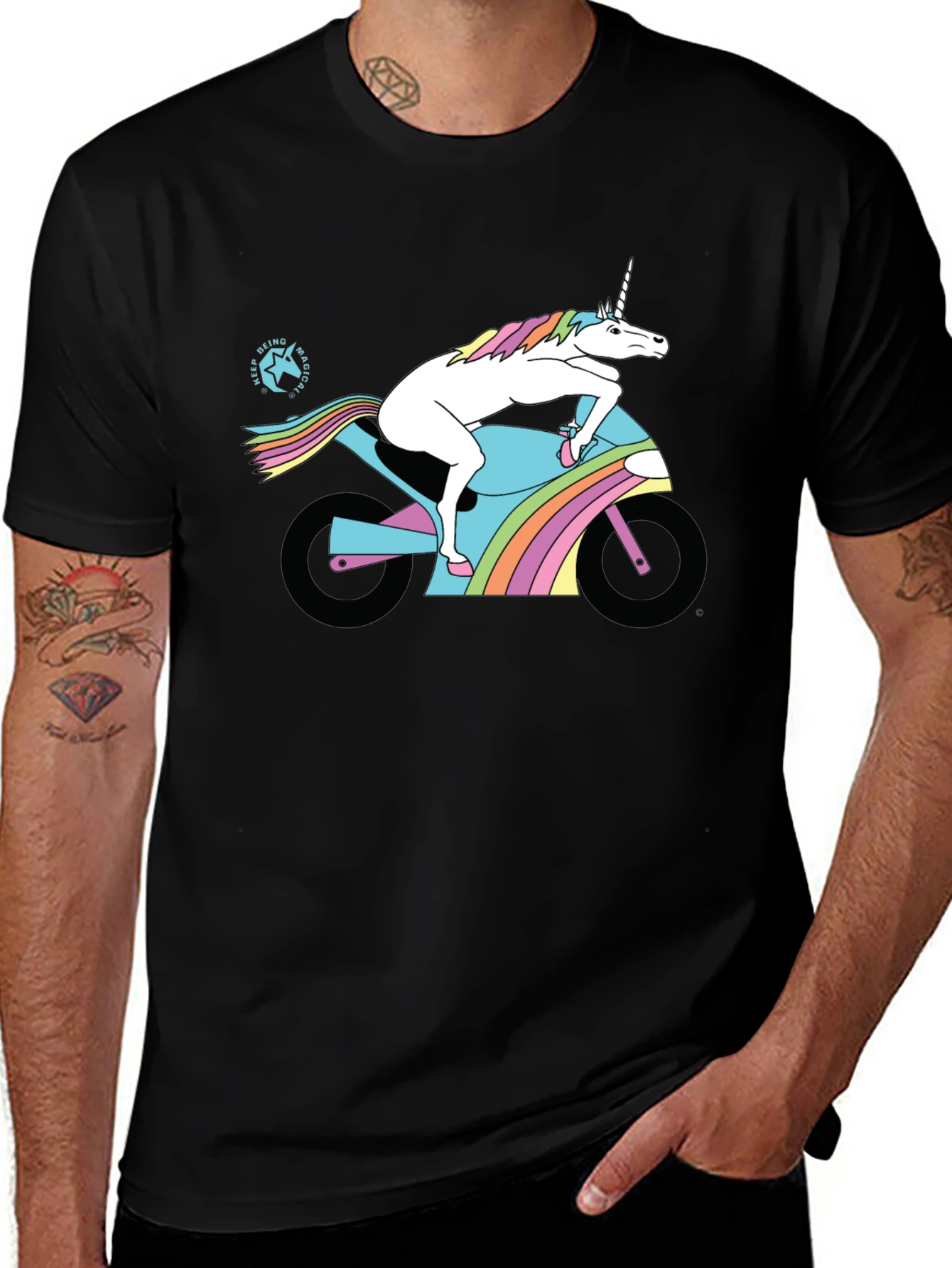 Variant 25 of Unicorn on Motorcycle Graphic Tee - Black