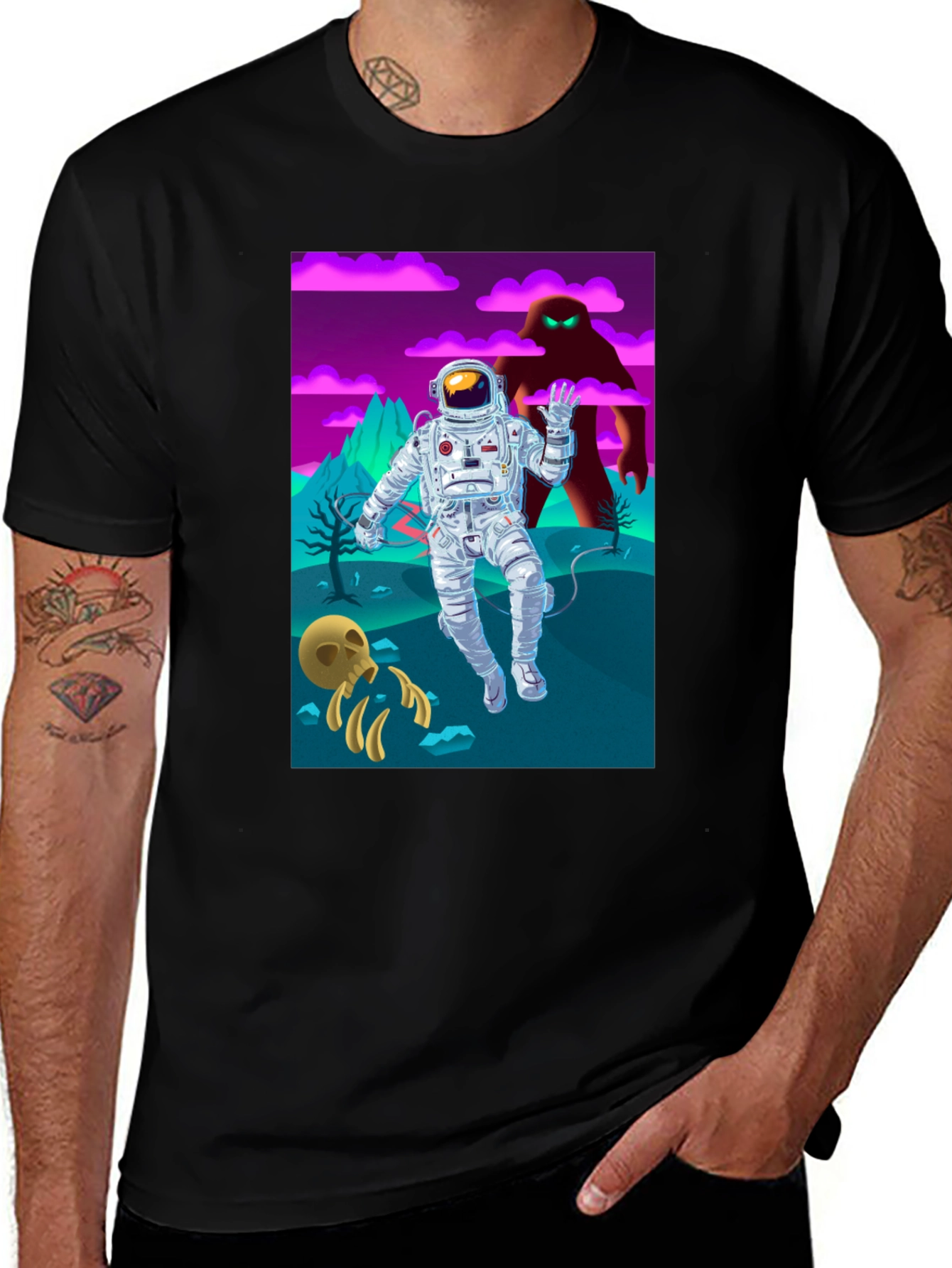 Variant 23 of Astronaut vs Monster Graphic Tee - Retro Style
