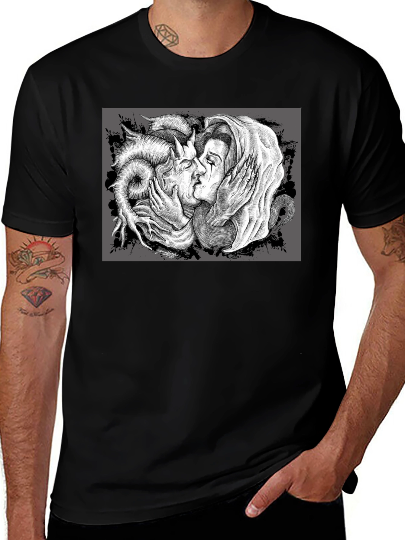 Variant 23 of Fantasy Art Graphic Print Black T-Shirt