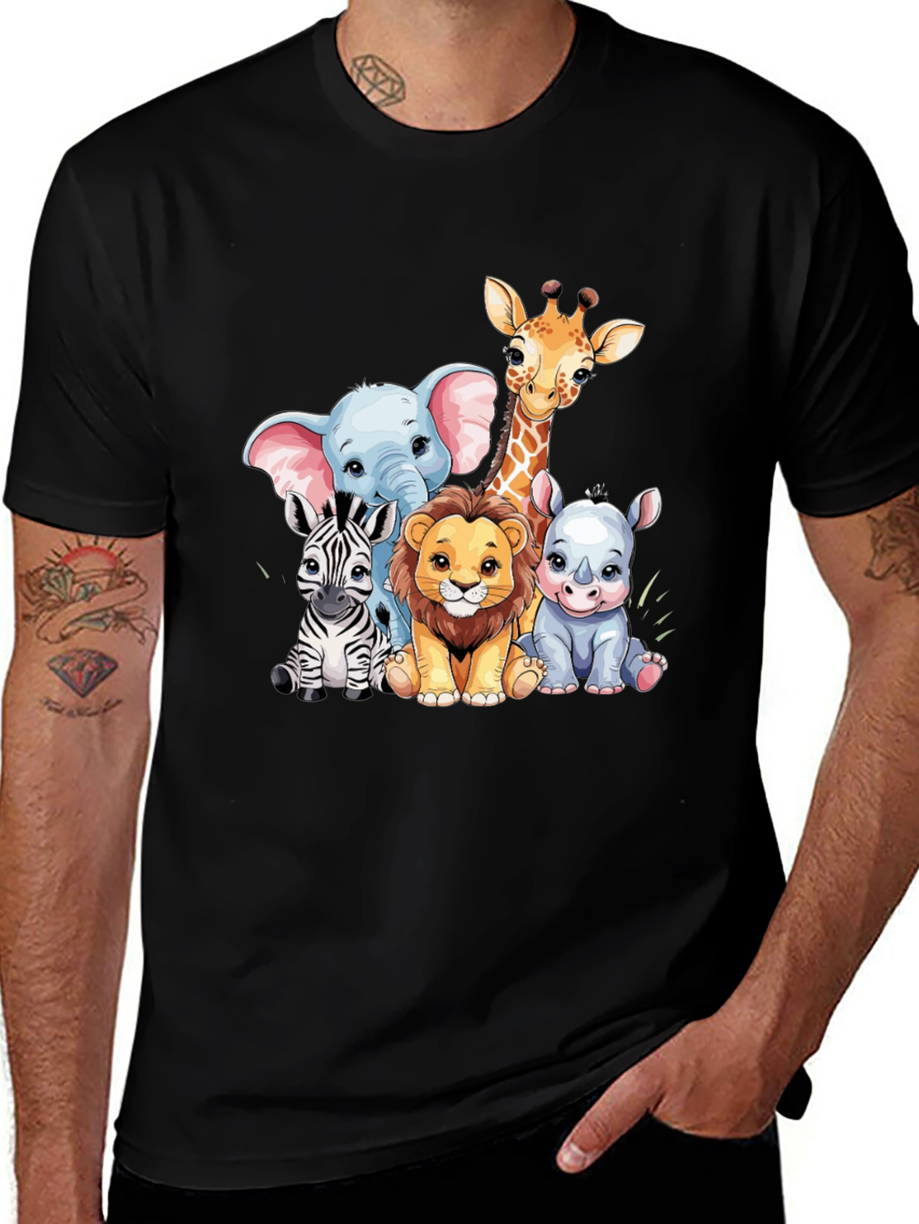Variant 27 of Cute Cartoon Animals Black T-Shirt
