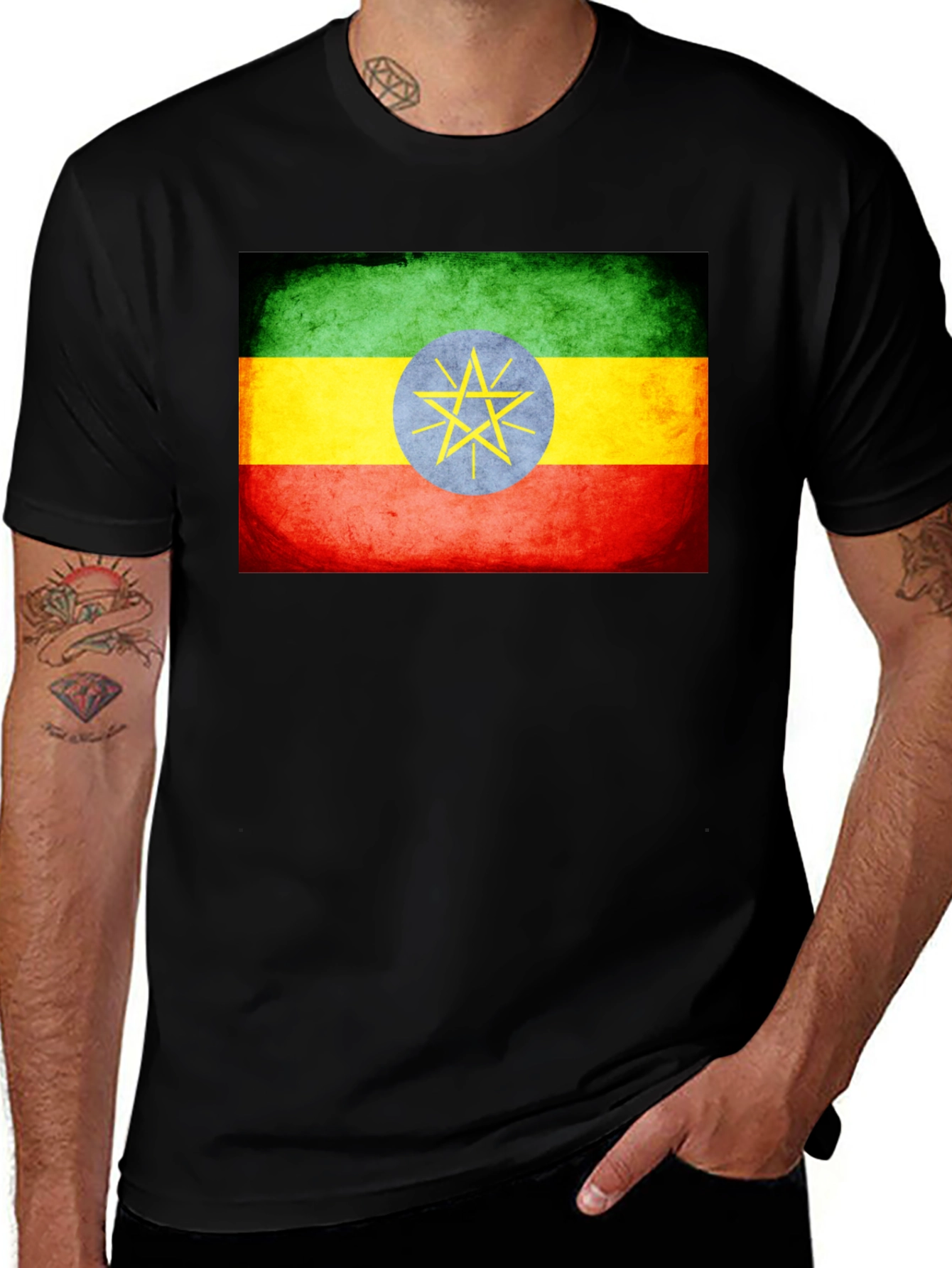 Ethiopian Flag T-Shirt - Grunge Style Tee