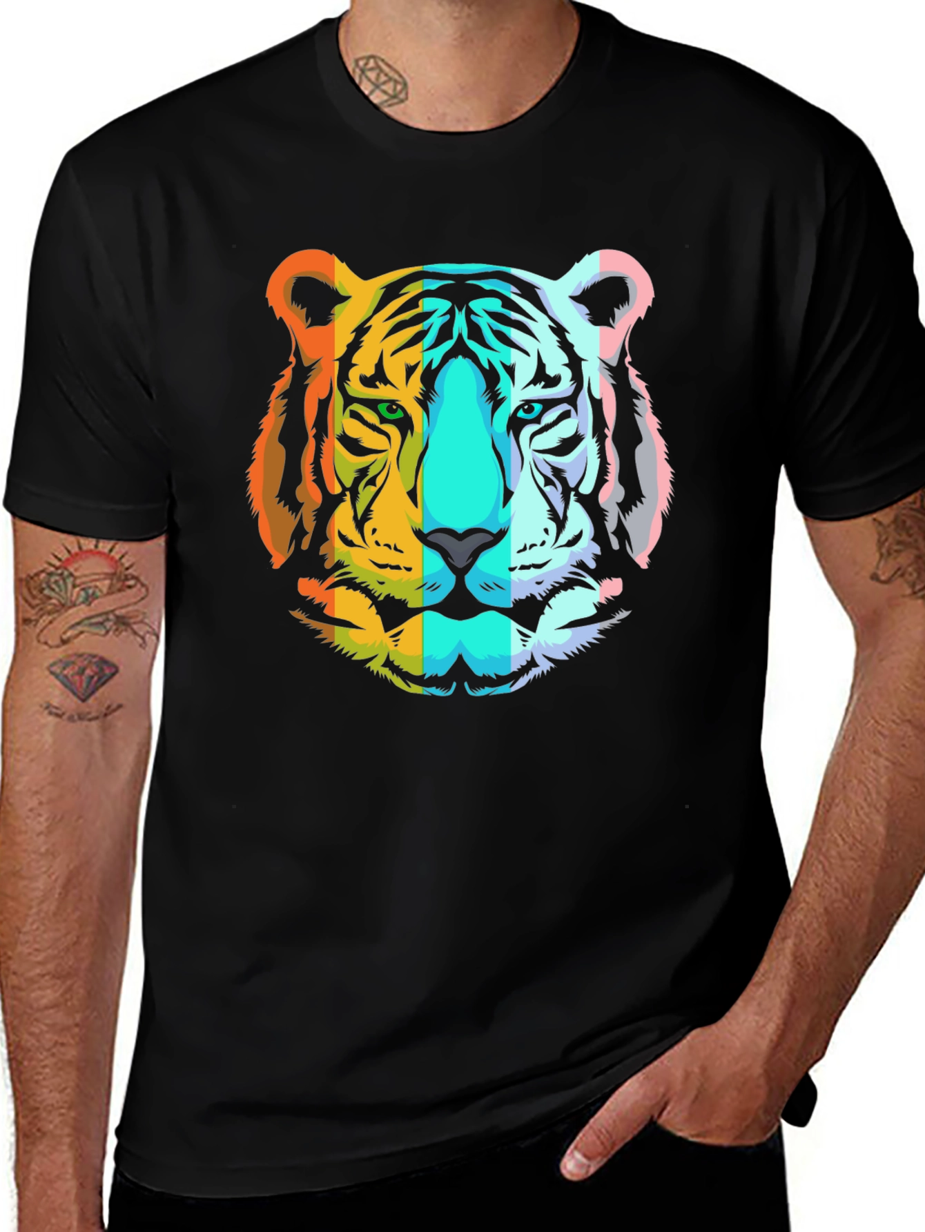 Variant 19 of Rainbow Tiger Graphic T-Shirt - Men's Black Tee