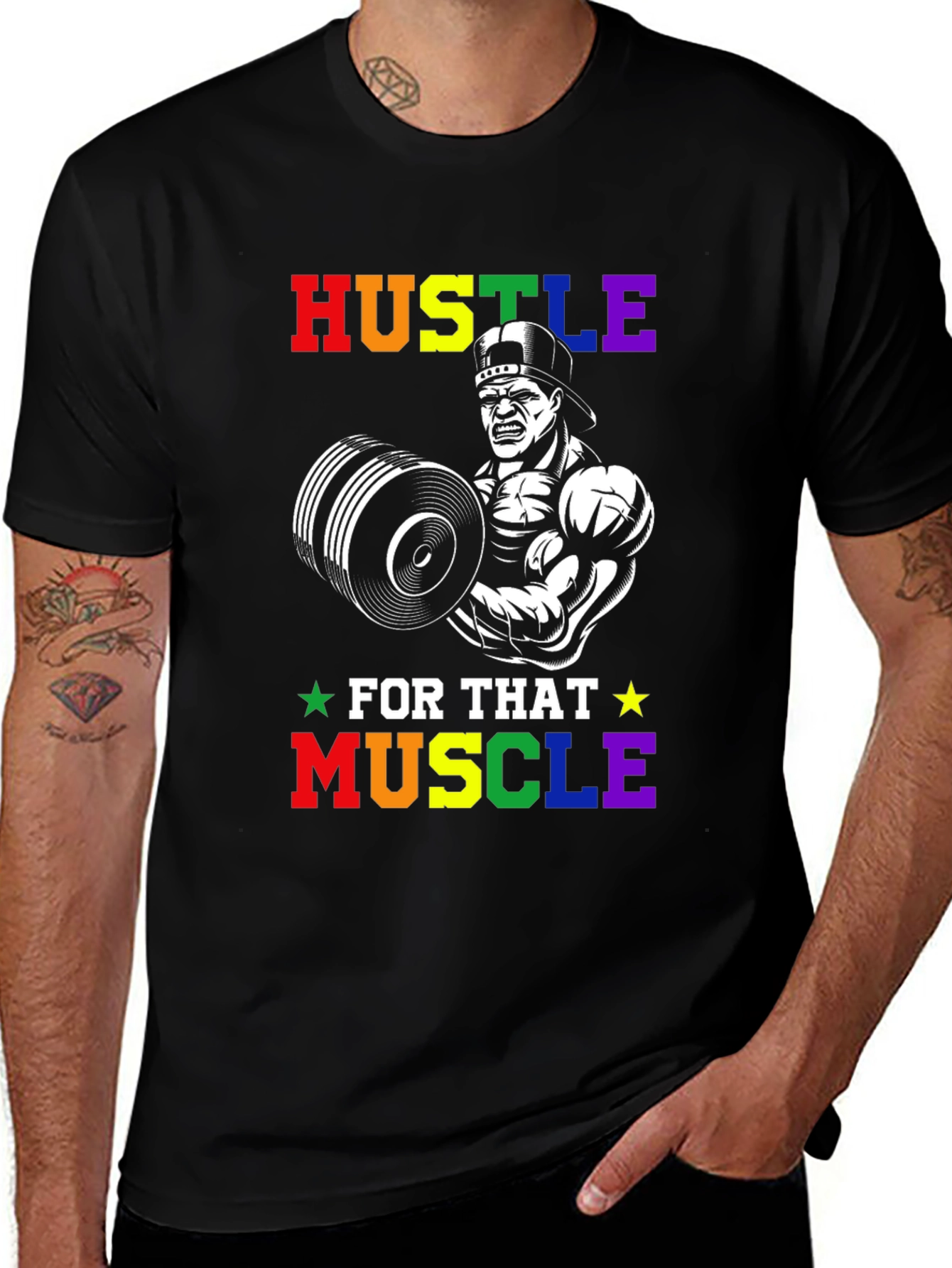 Variant 19 of Hustle For That Muscle Weightlifting Graphic Tee