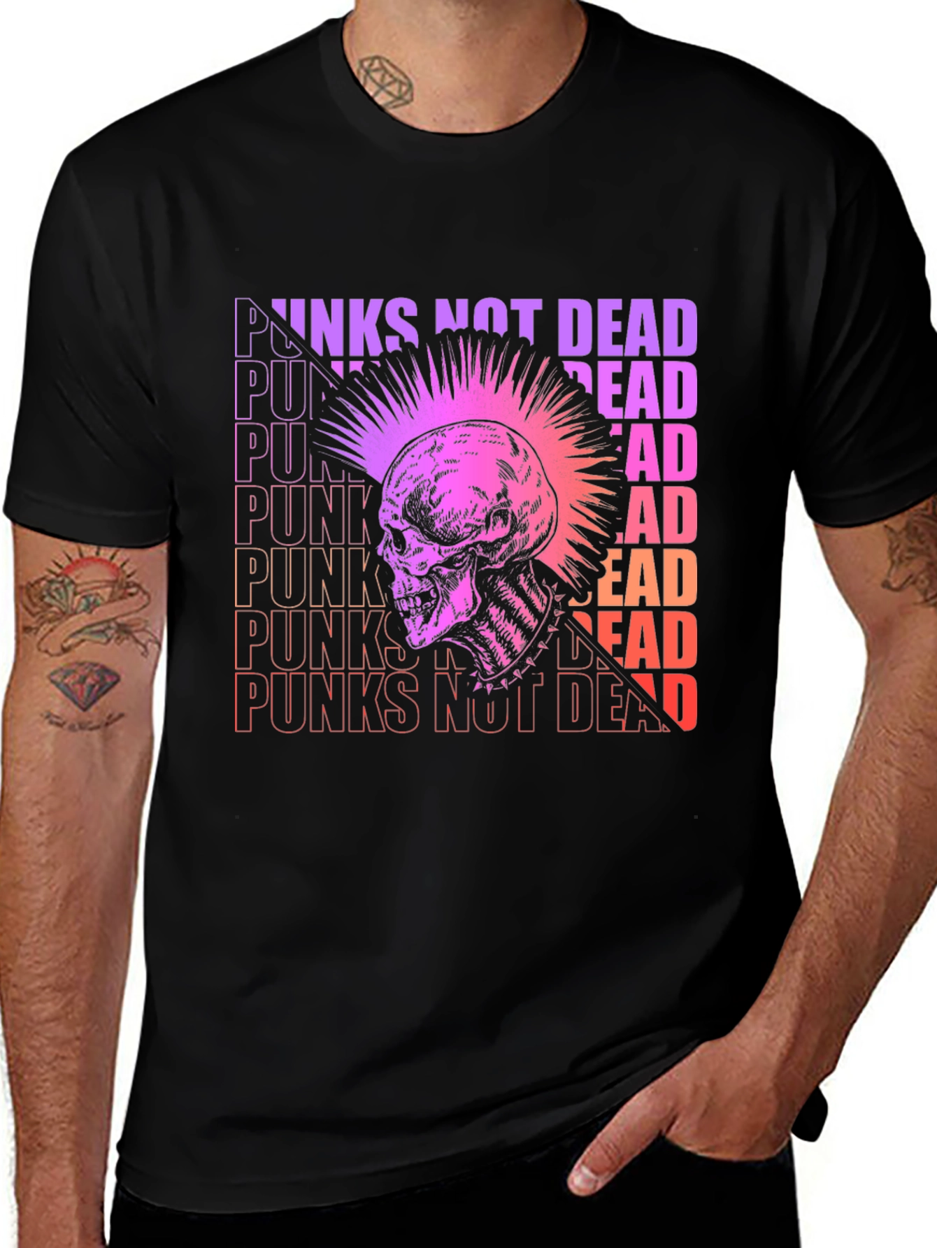 Variant 18 of Punk Skull Graphic Tee - Pun Not Dead