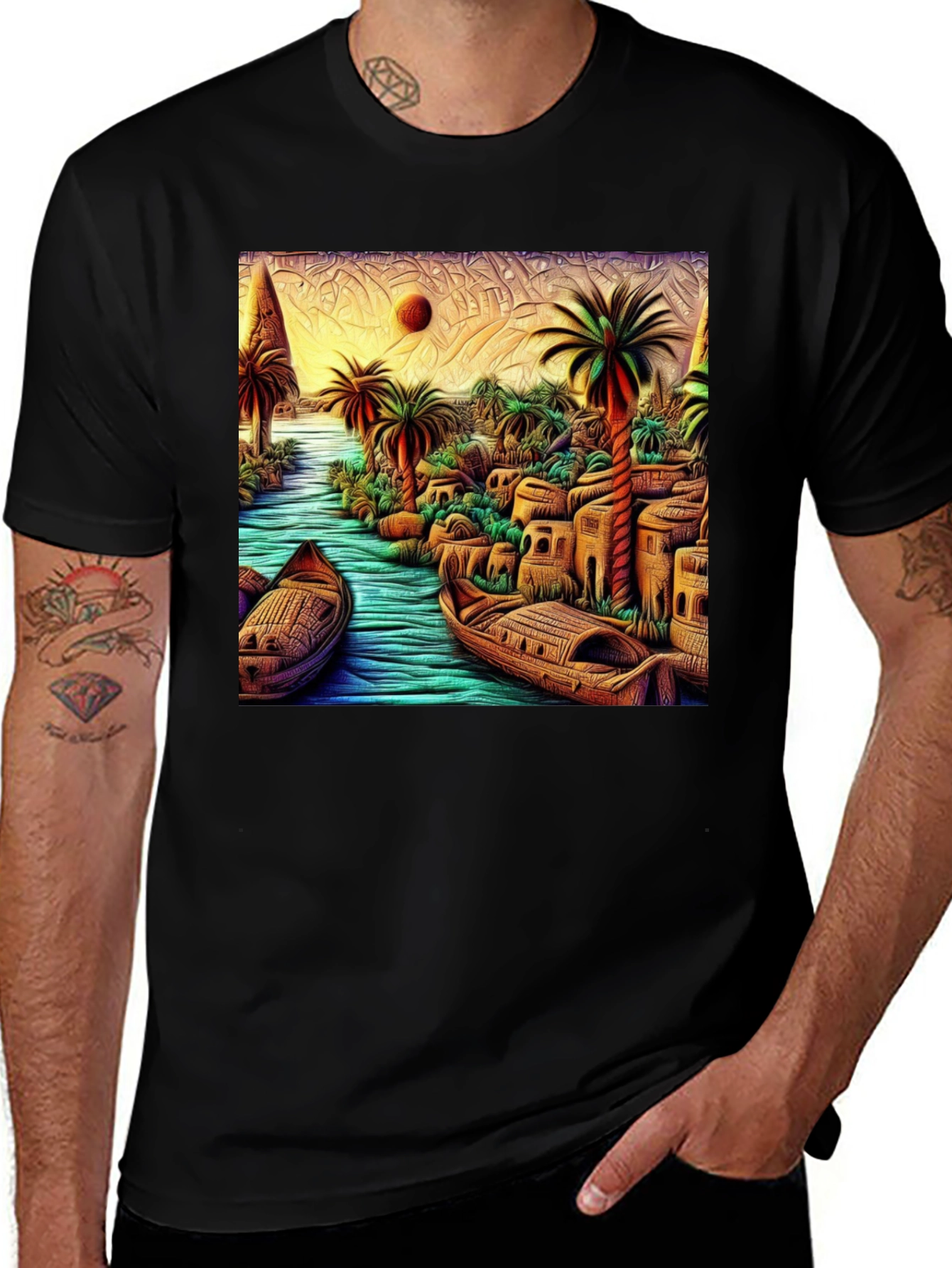Variant 23 of Tropical River Art Men's Black T-Shirt