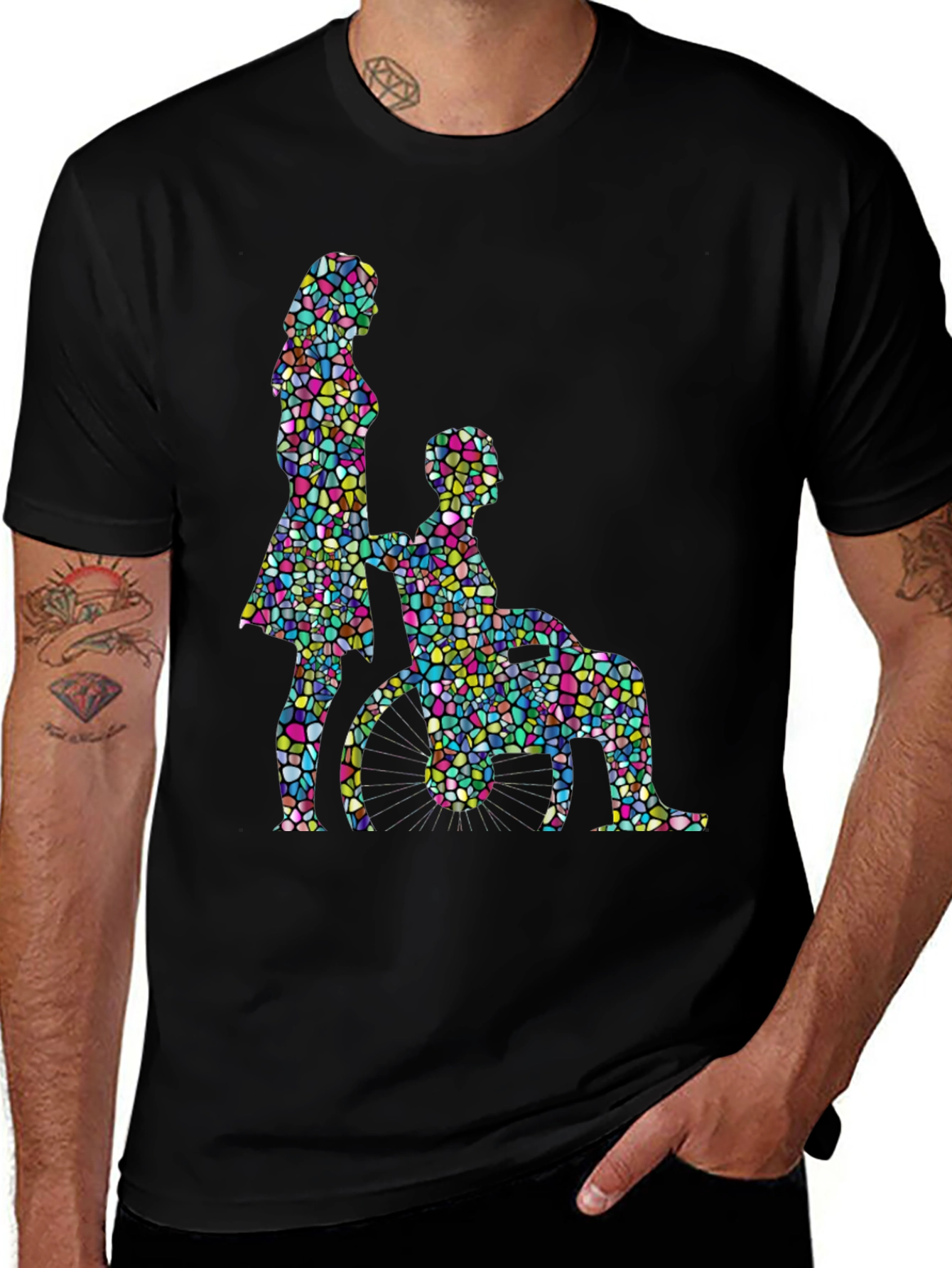 Variant 24 of Mosaic Couple Graphic Tee - Black Cotton T-Shirt