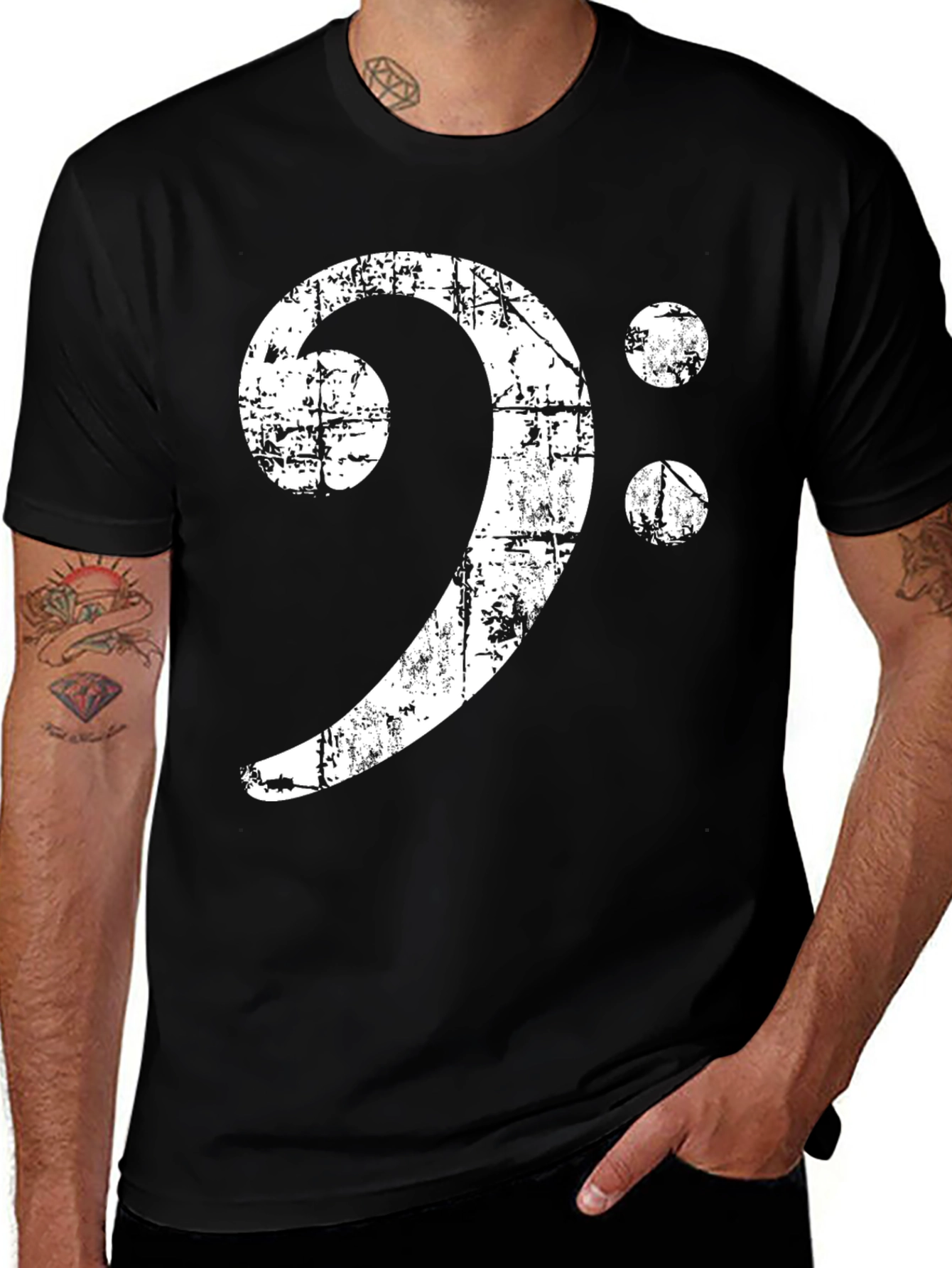 Variant 23 of Bass Clef Distressed T-Shirt - Music Lover Tee