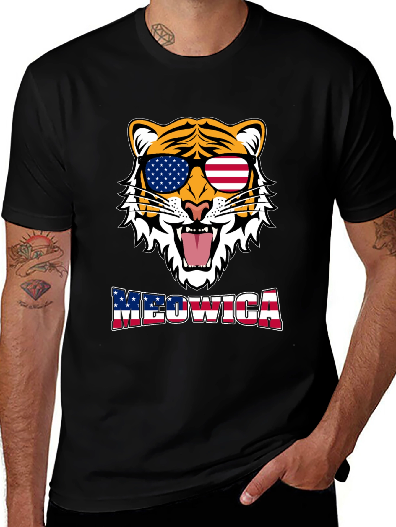 Variant 10 of Meowica Tiger Graphic T-Shirt - Patriotic Style