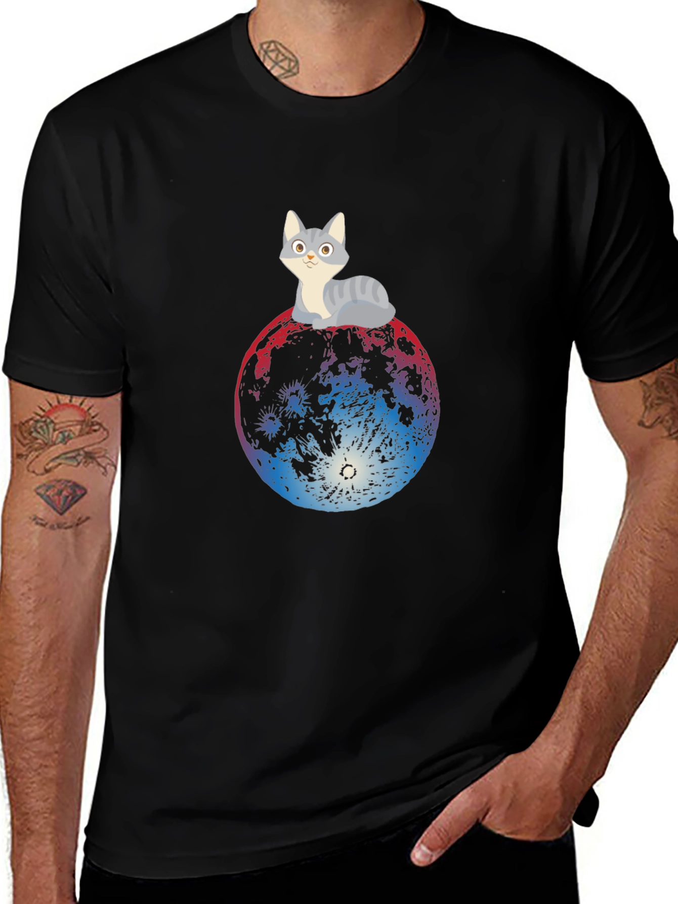 Black Cat on Moon Graphic Tee - Black T-Shirt main image