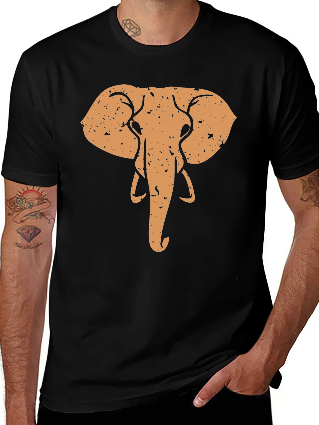 Variant 14 of Elephant Graphic Print Black T-Shirt