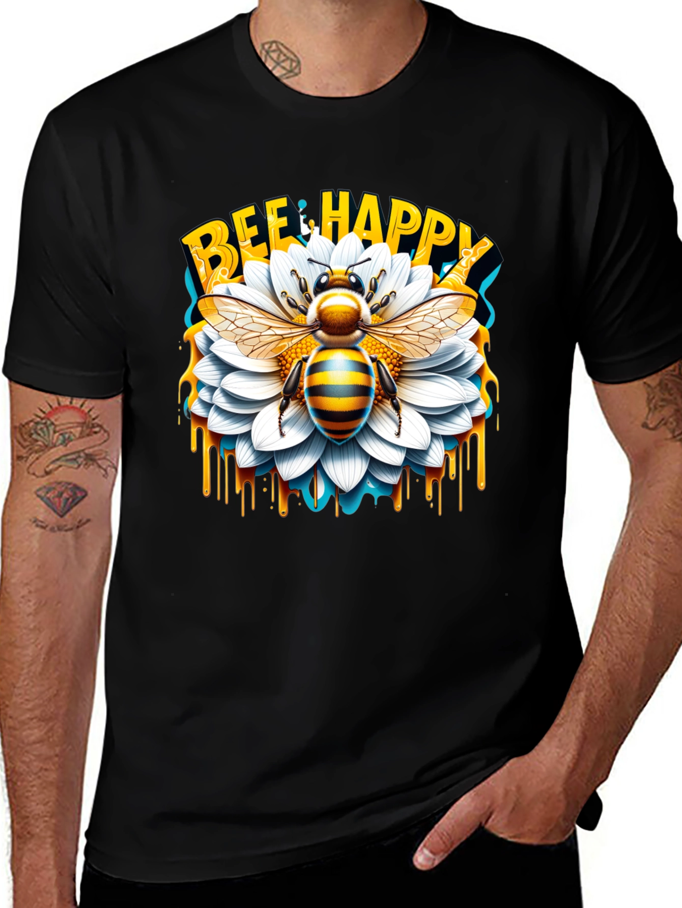 Variant 6 of Bee Happy Graphic Tee - Honeycomb Design