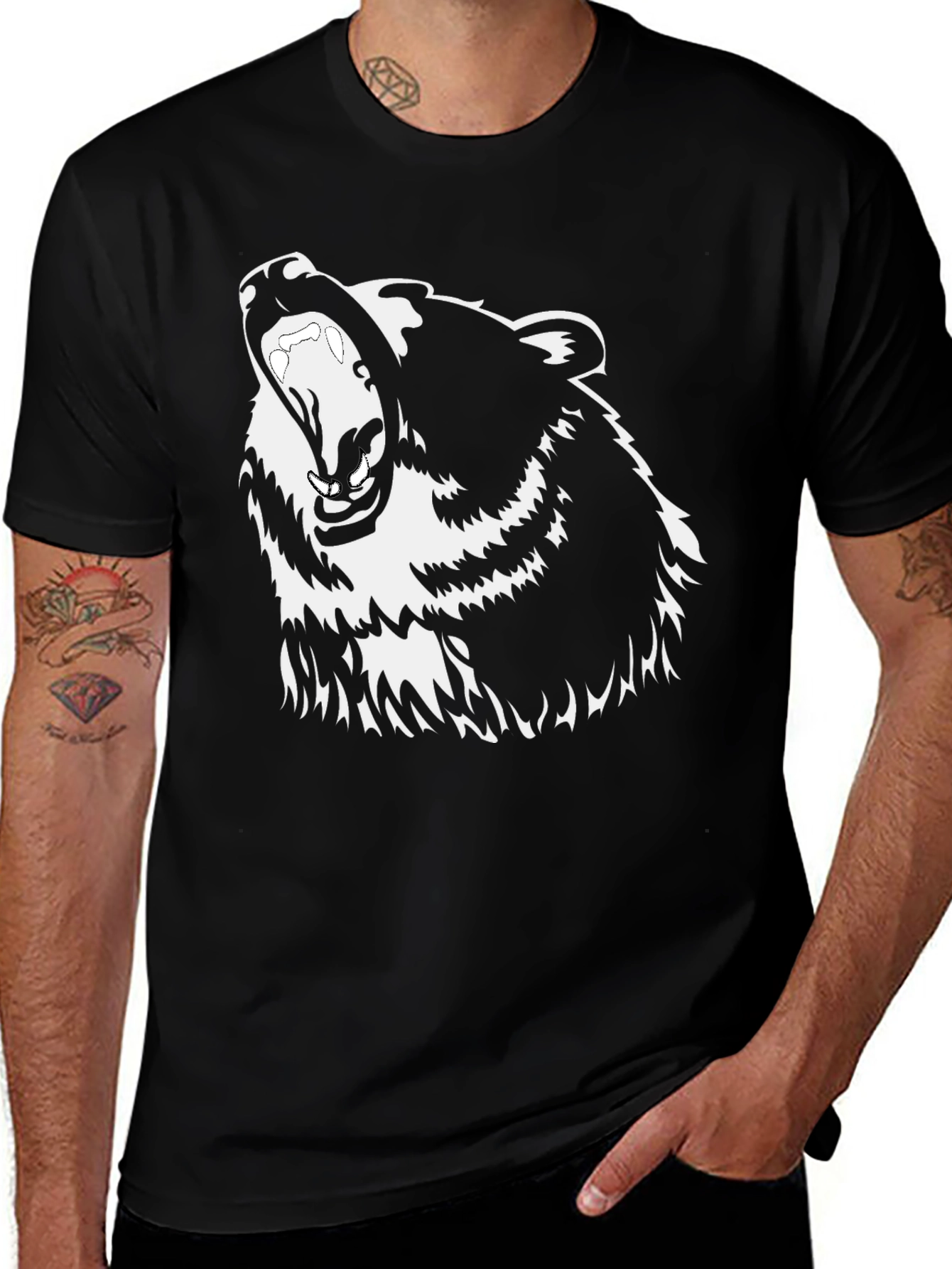Variant 18 of Grizzly Bear Graphic Print Black T-Shirt