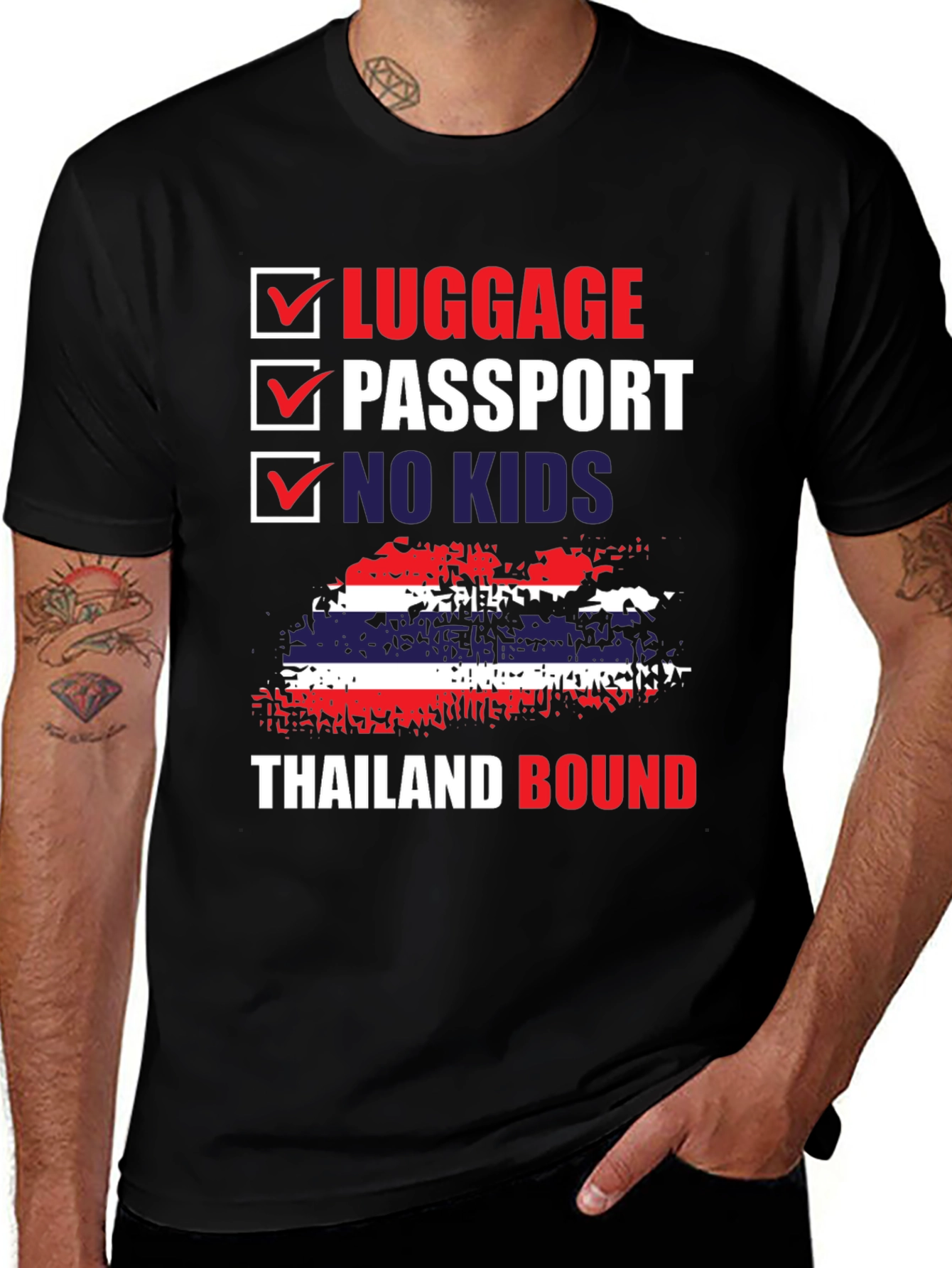 Thailand Bound Novelty T-Shirt: Luggage, Passport, No Kids!