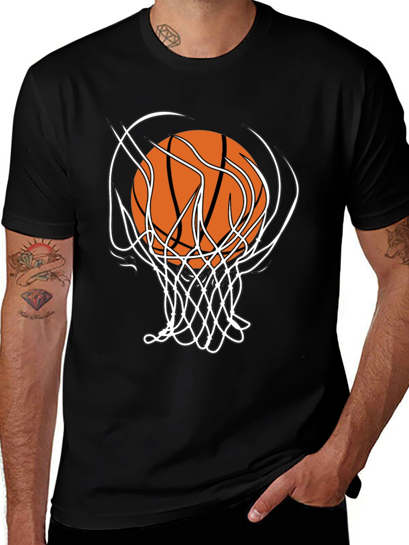 Variant 9 of Basketball Graphic Tee - Black Cotton T-Shirt