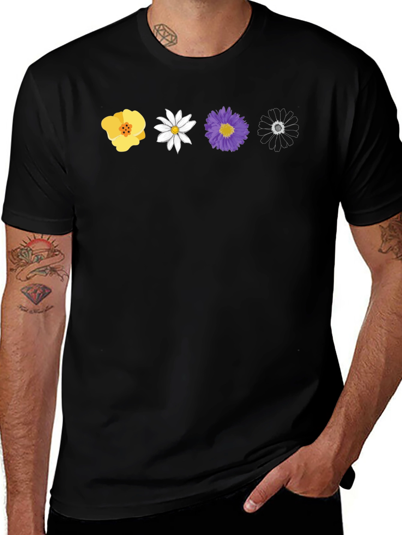 Variant 26 of Floral T-Shirt - Four Flower Design