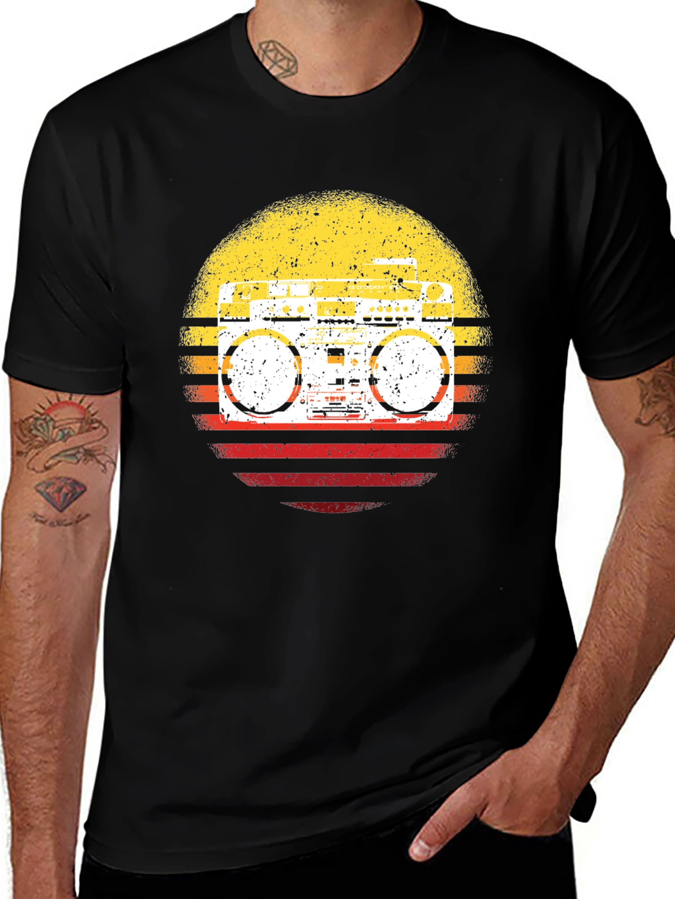 Variant 5 of Retro Boombox Sunset Graphic Tee - Vintage Style T-Shirt