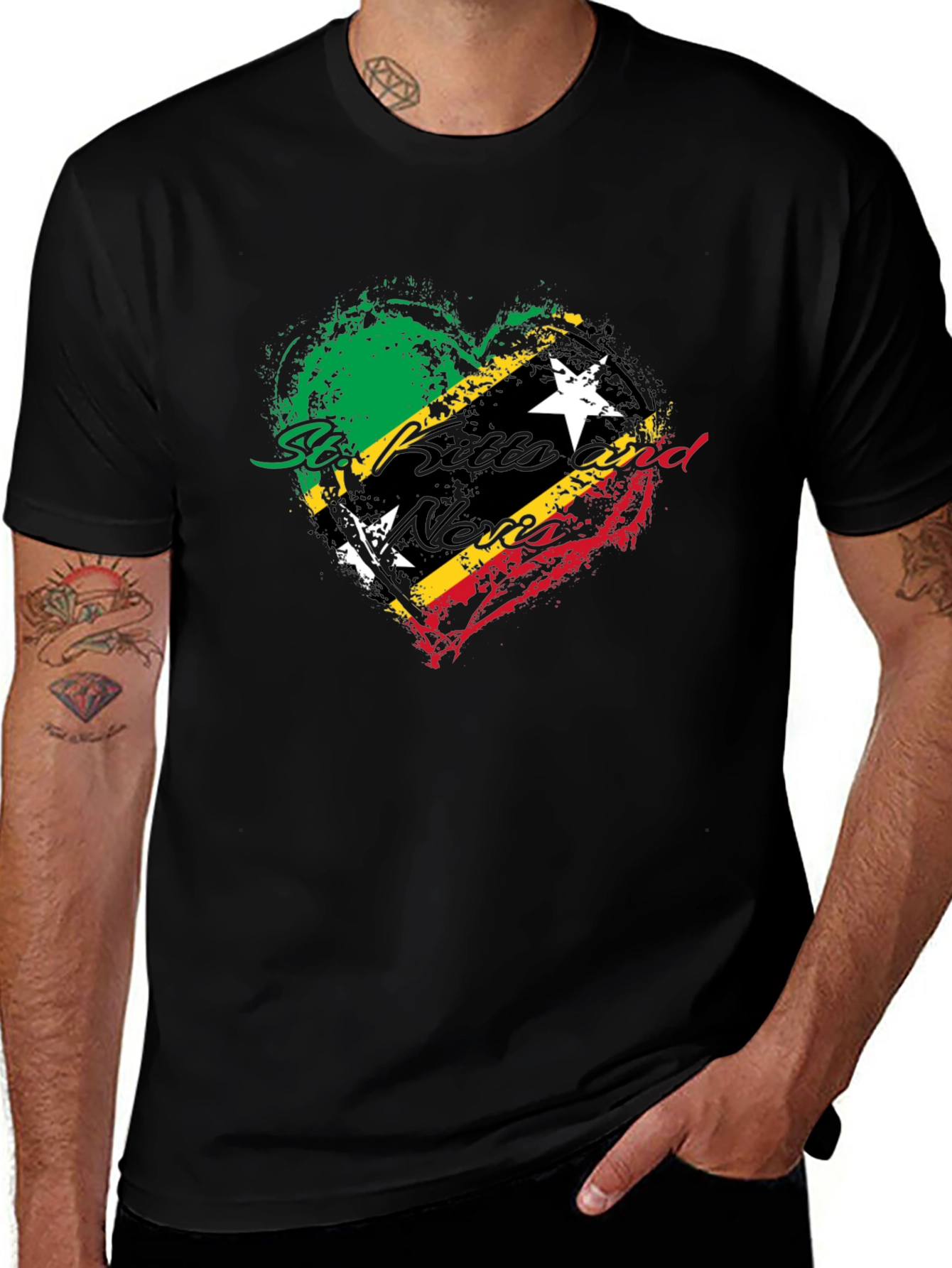 Variant 25 of St. Kitts and Nevis Flag Heart T-Shirt