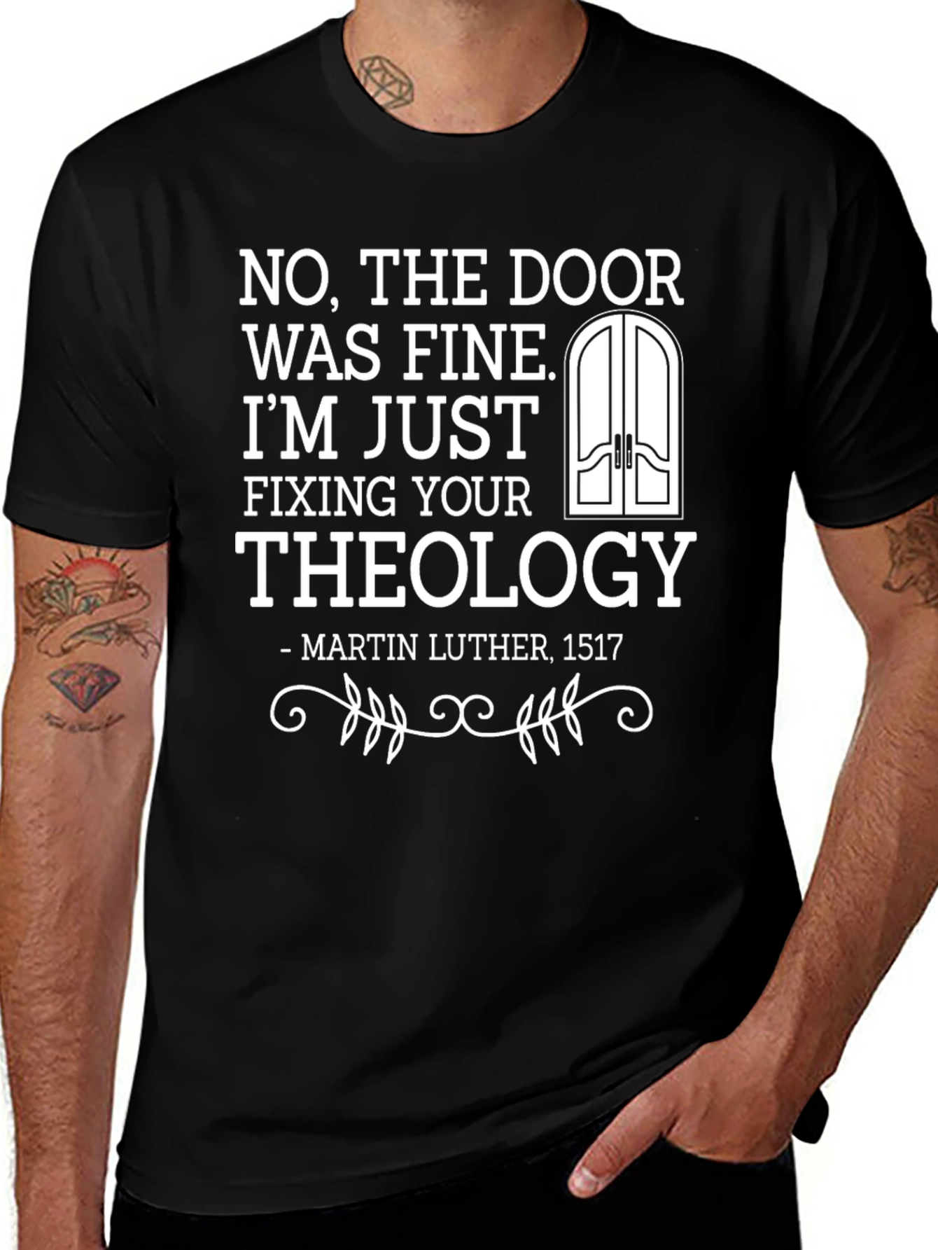 Variant 17 of Funny Theology T-Shirt: Martin Luther, Door Humor Tee