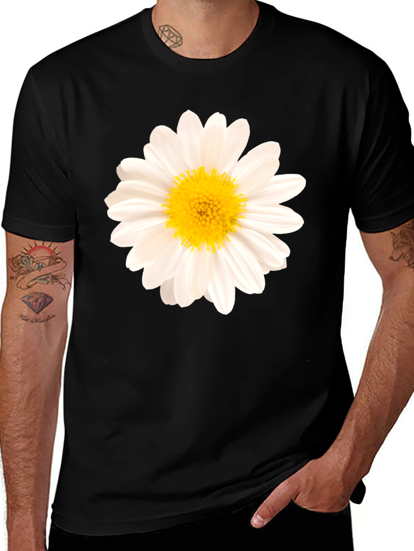 Variant 8 of Daisy Flower Graphic Print Black T-Shirt