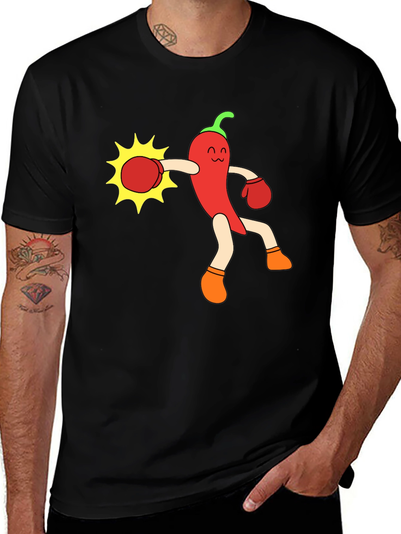 Variant 17 of Funny Chili Pepper Boxing Black T-Shirt