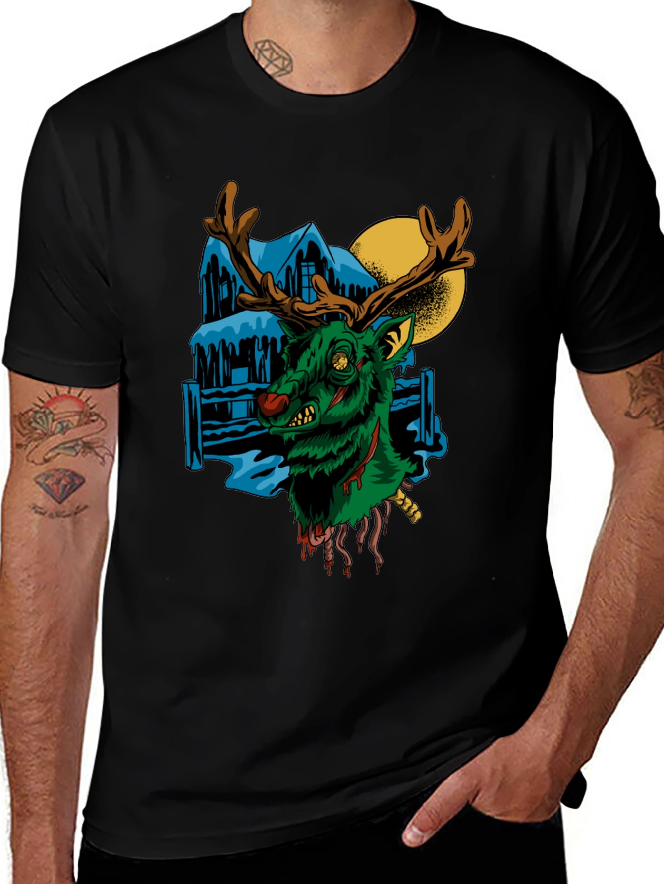 Variant 7 of Zombie Deer Graphic Tee - Horror Style