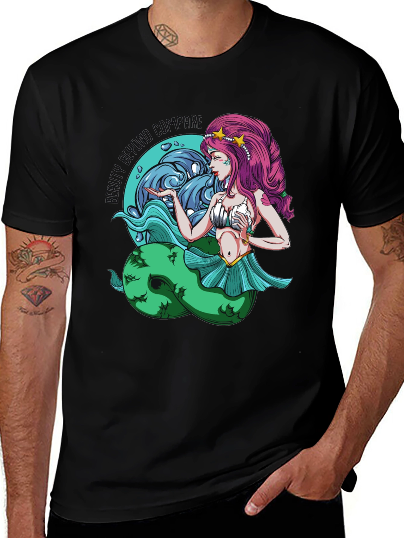 Variant 29 of Mermaid Graphic Tee - Black Cotton T-Shirt