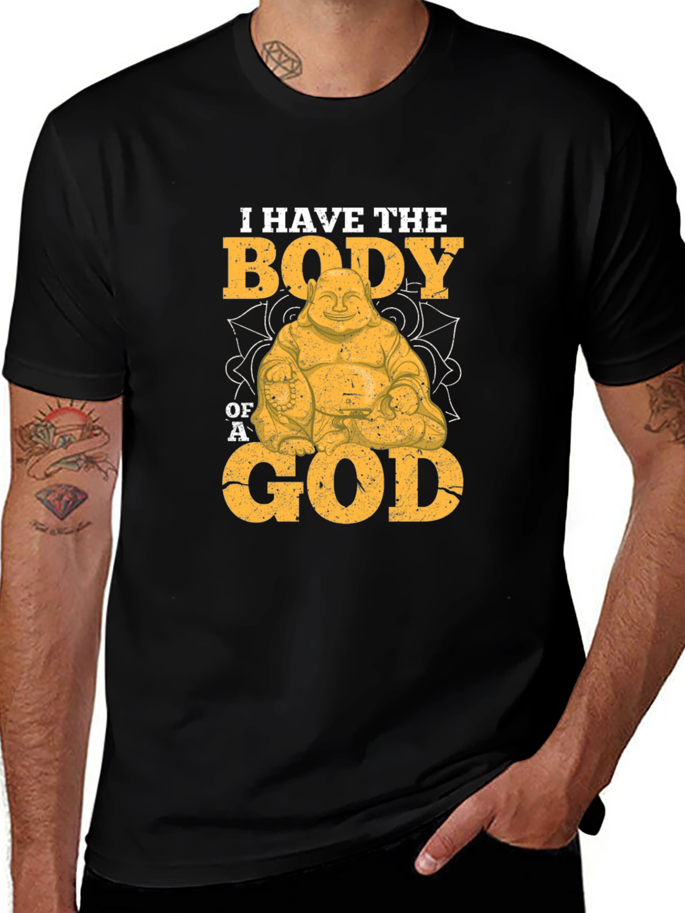 Variant 19 of I Have the Body of a God T-Shirt Funny Buddha Design