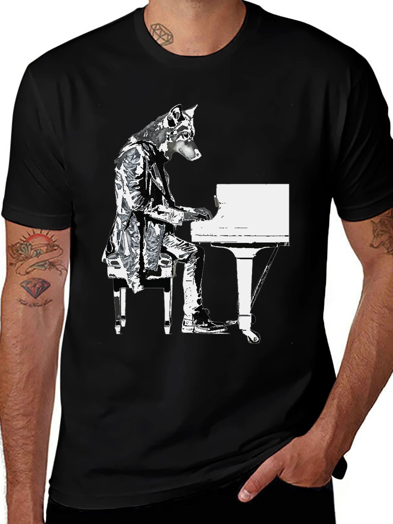 Variant 2 of Piano Dog Graphic T-Shirt - Black