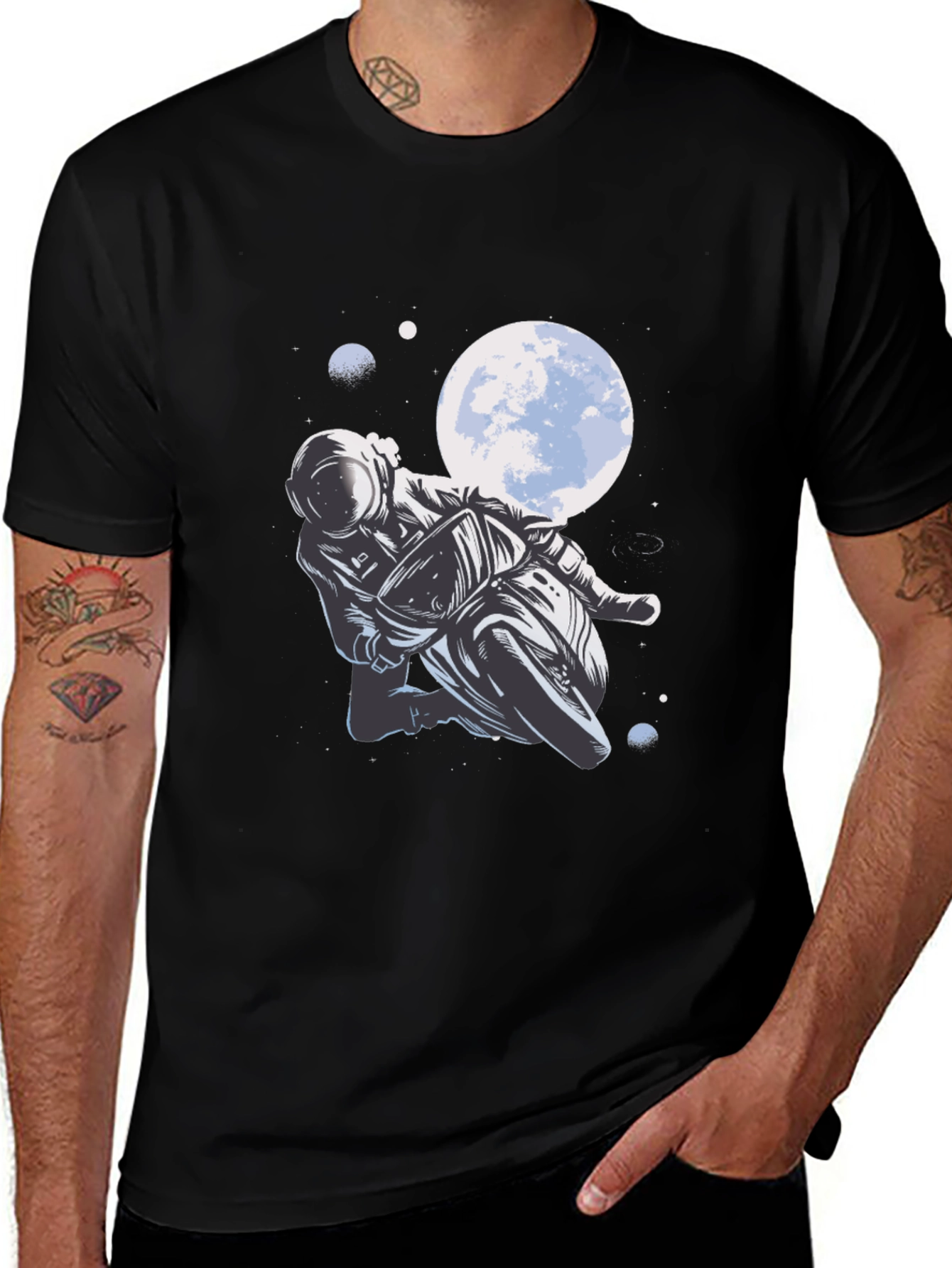 Variant 14 of Astronaut Biker T-Shirt - Space Motorcycle Rider Tee