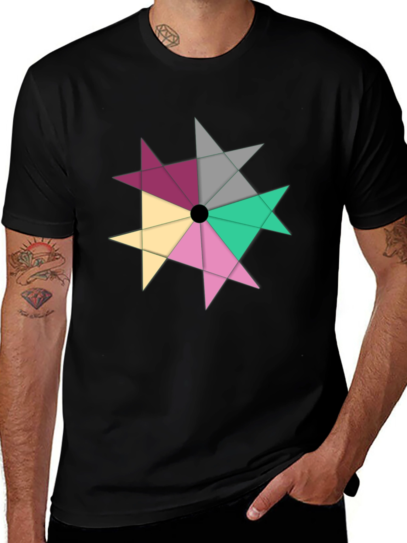 Geometric Starburst Graphic Black Tee