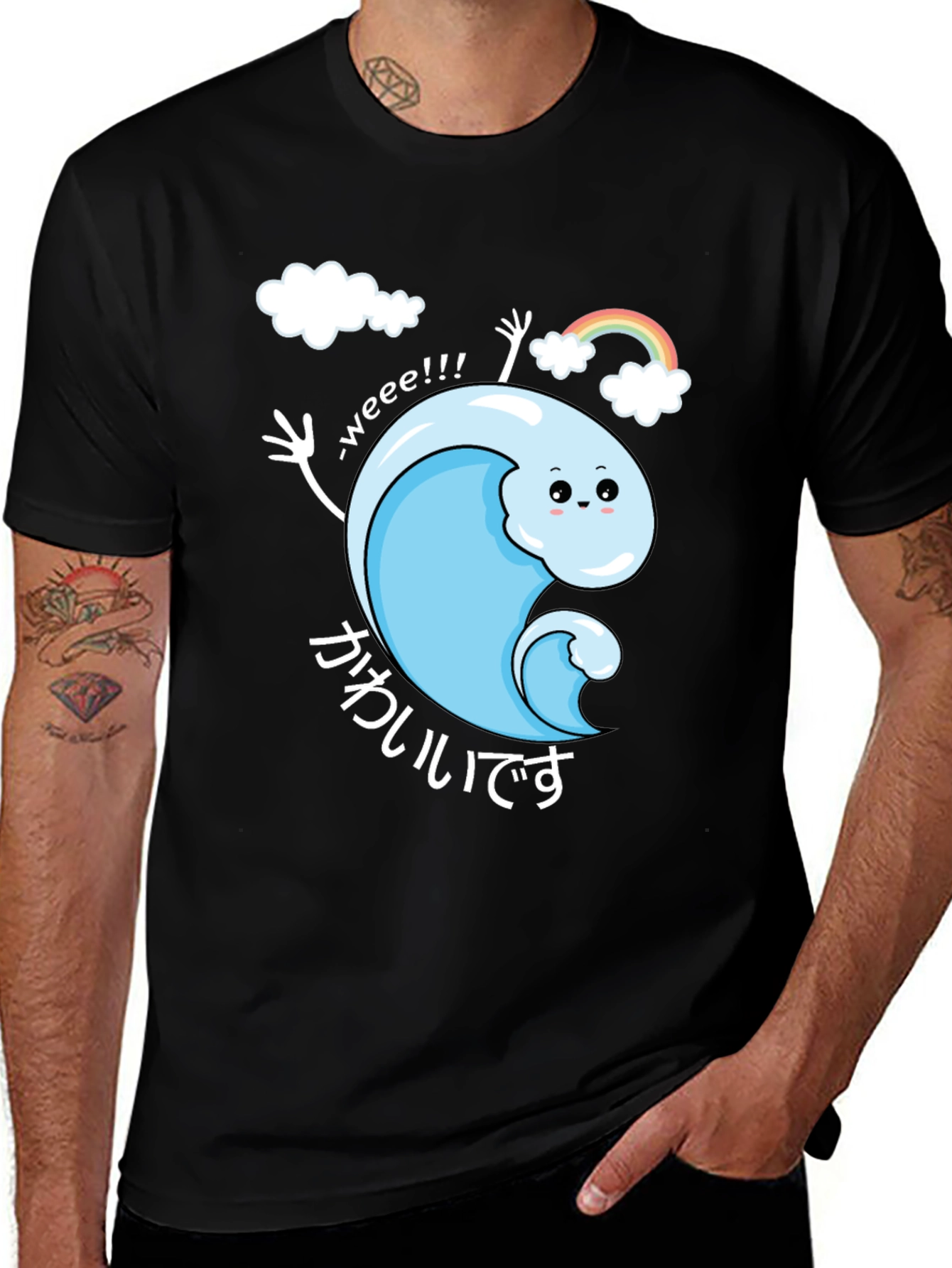 Variant 29 of Cute Kawaii Wave Graphic Black T-Shirt