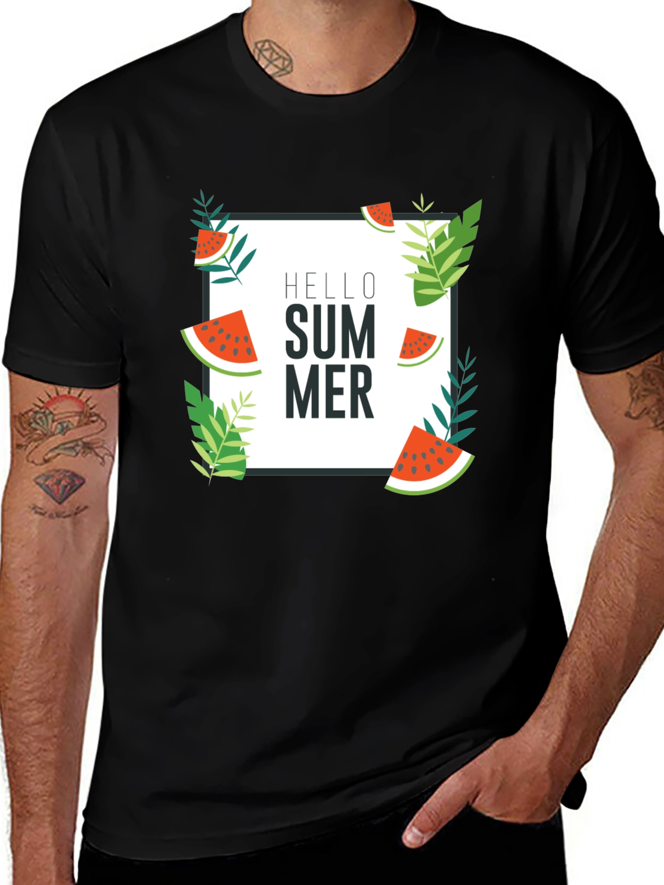 Hello Summer Graphic Tee - Black Cotton T-Shirt