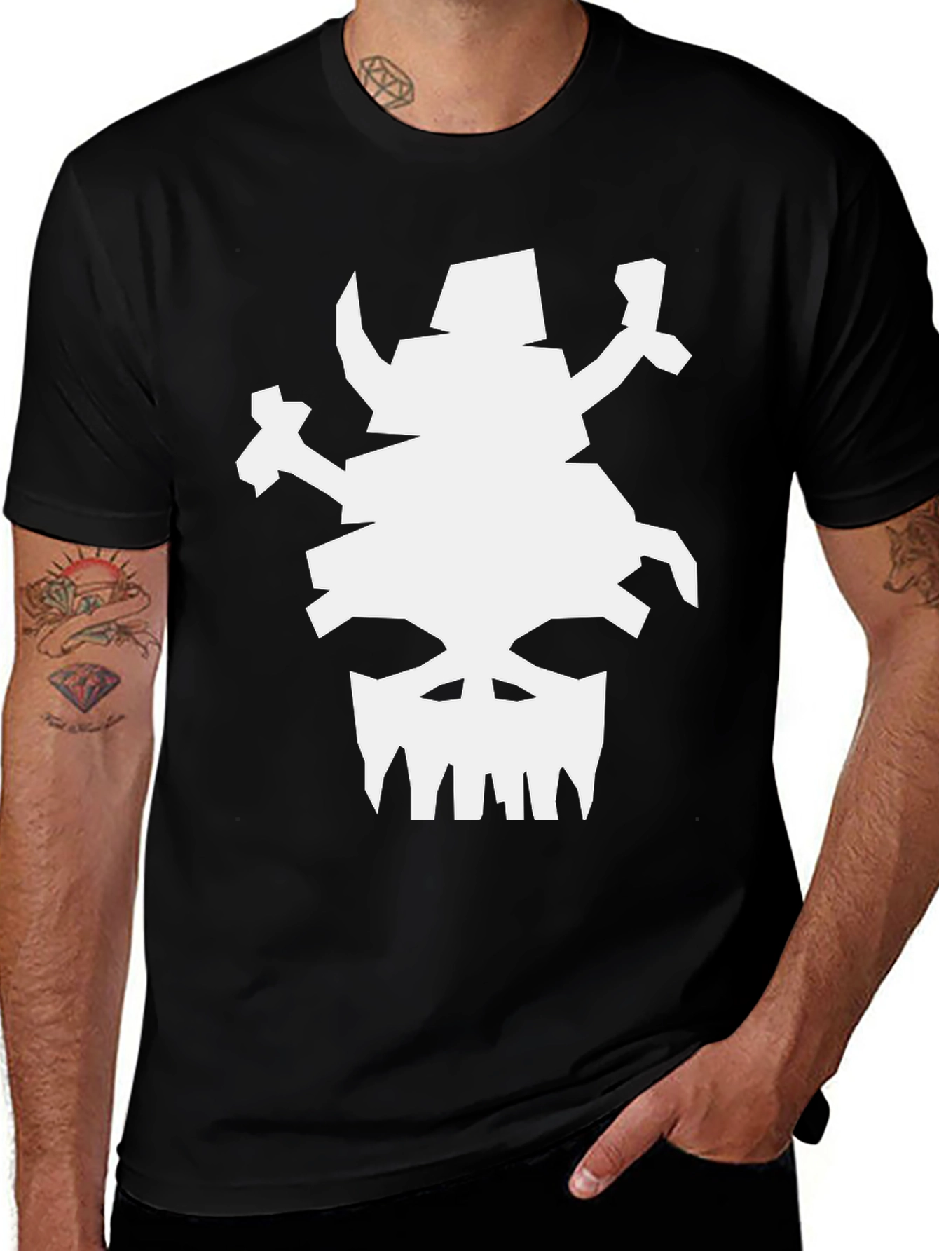 Variant 6 of Skull Warrior Graphic Tee - Black Cotton