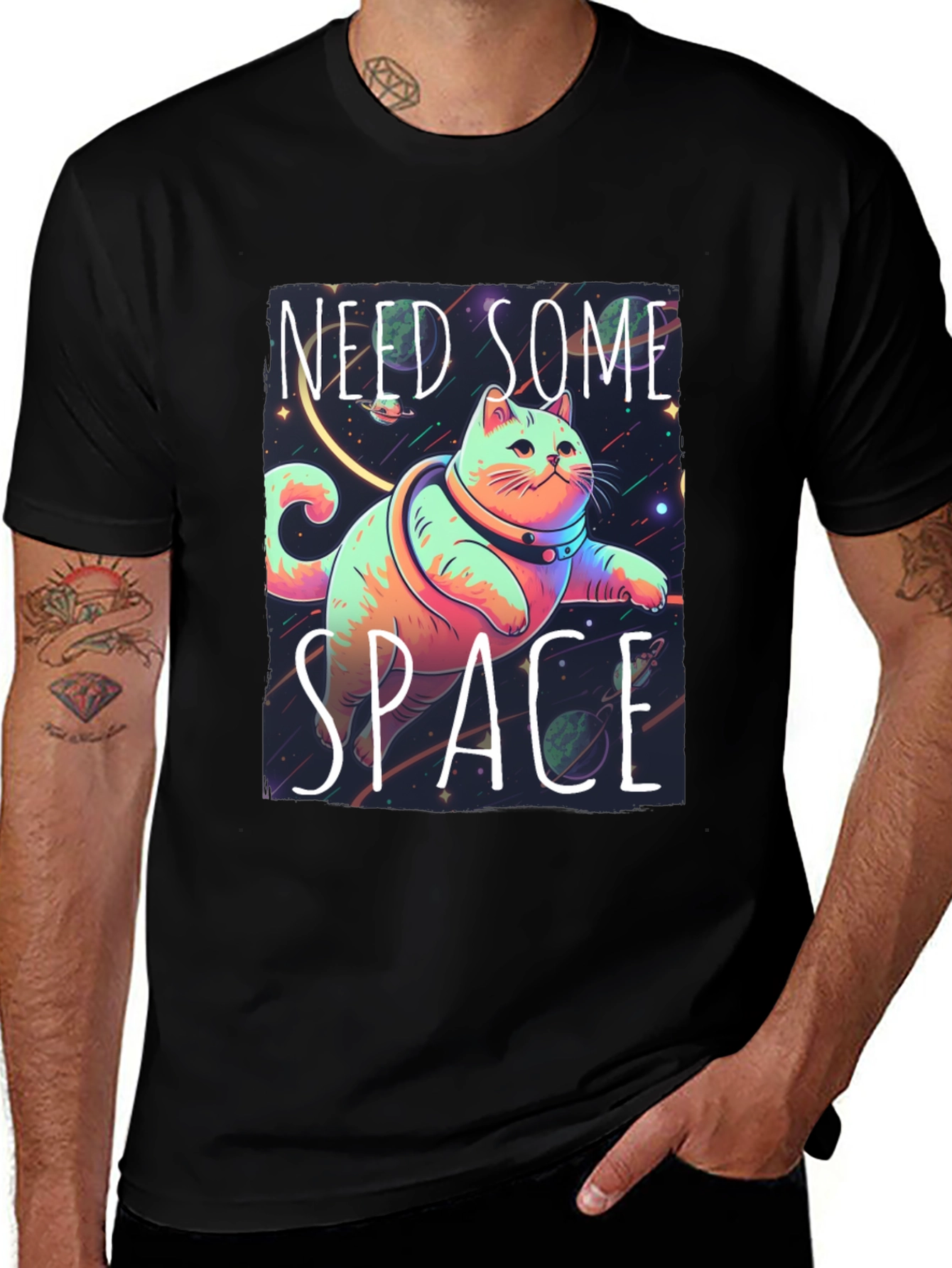 Black Need Some Space Cat Graphic Tee - Black main image