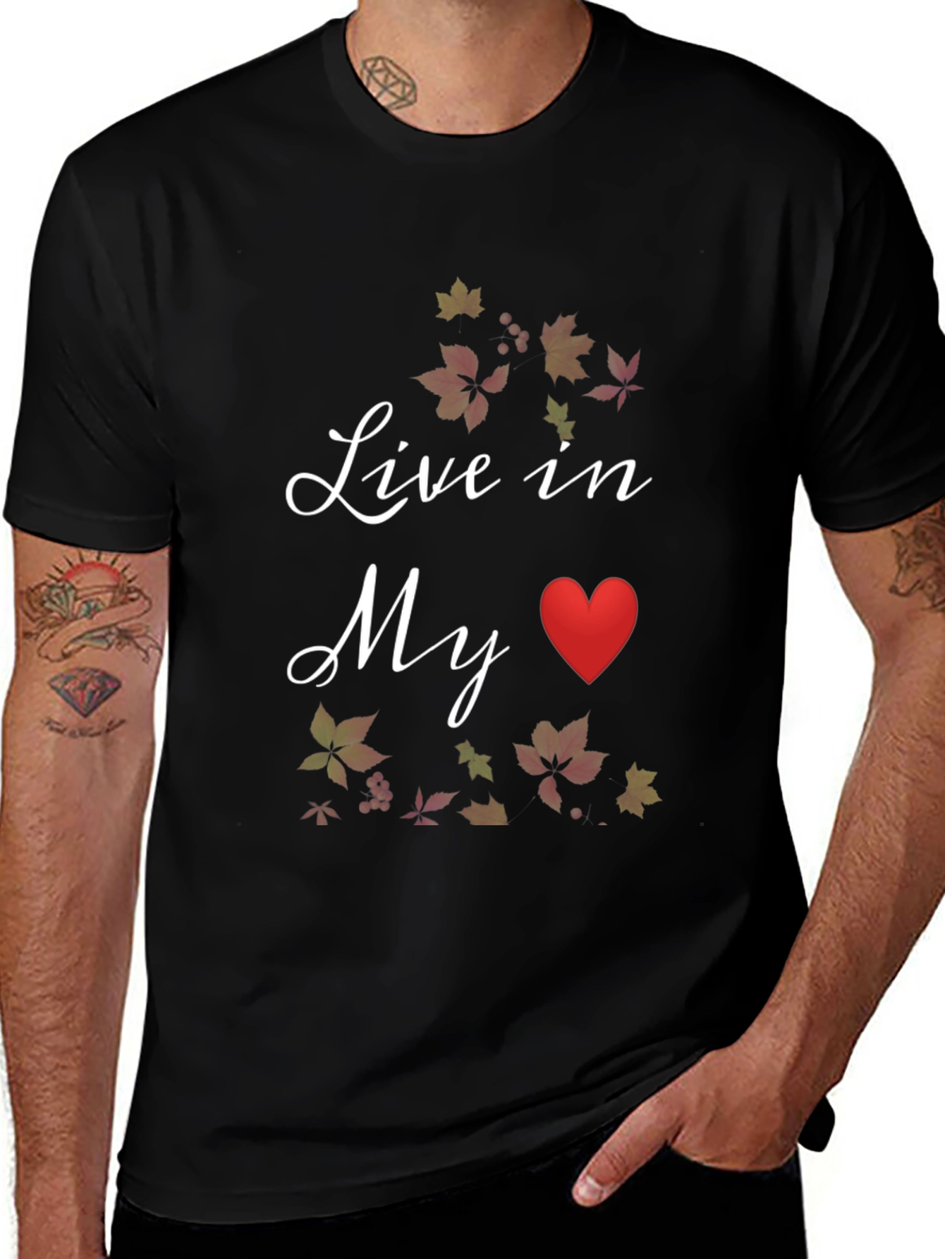 Variant 10 of Live in My Heart Fall Leaves Black T-Shirt