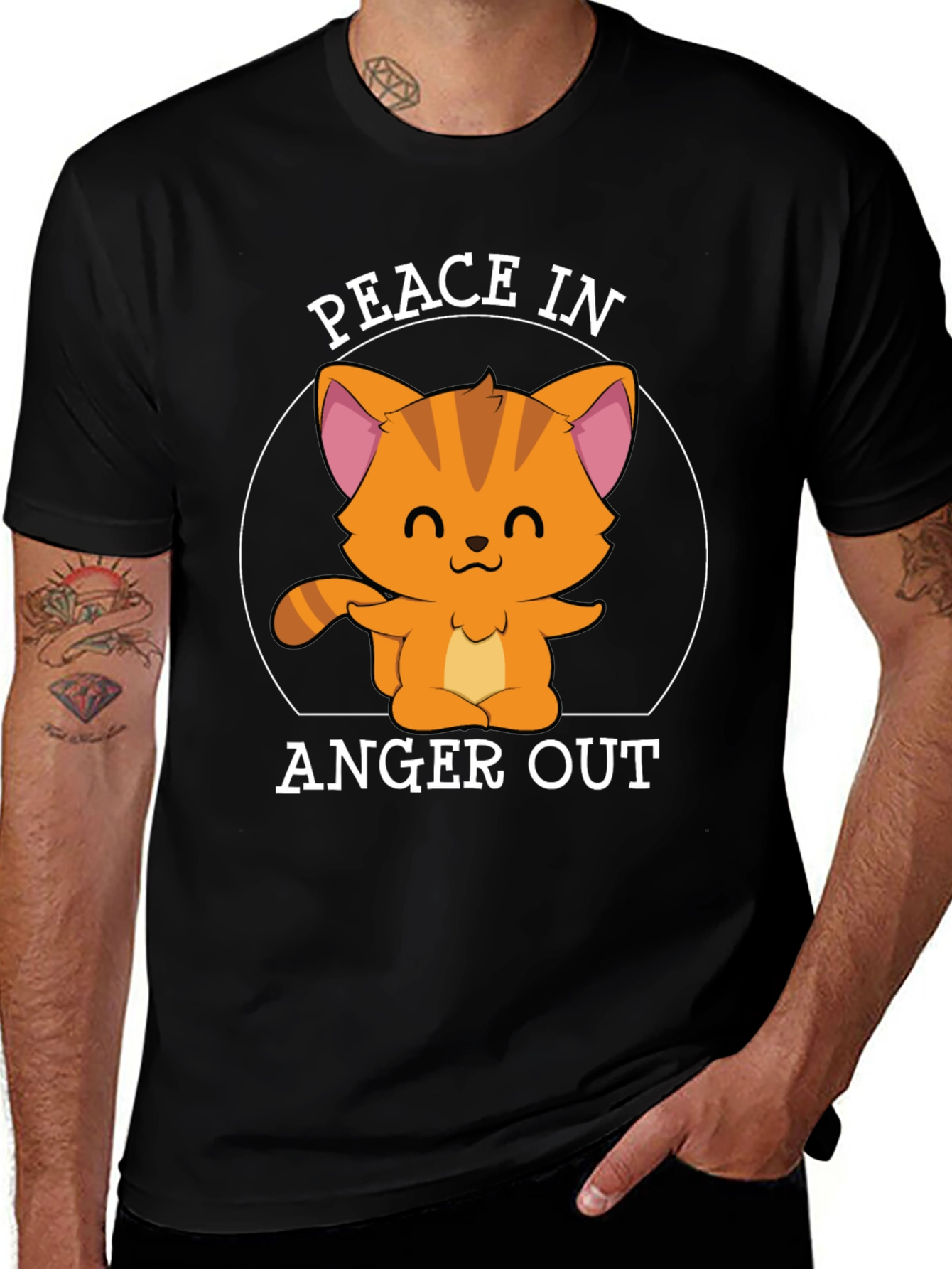 Black Peace In Anger Out Cat T-Shirt main image